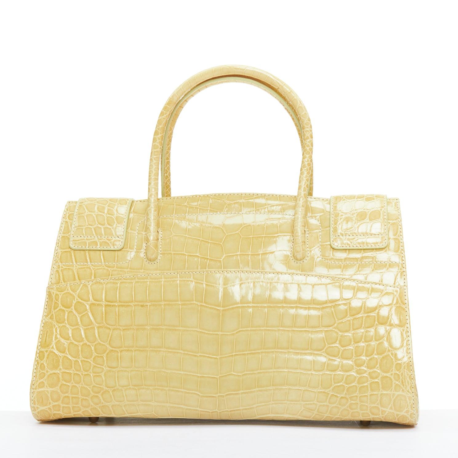 Women's KWANPEN Crest Classic Droplet glossy beige scaled leather turnlock tote bag