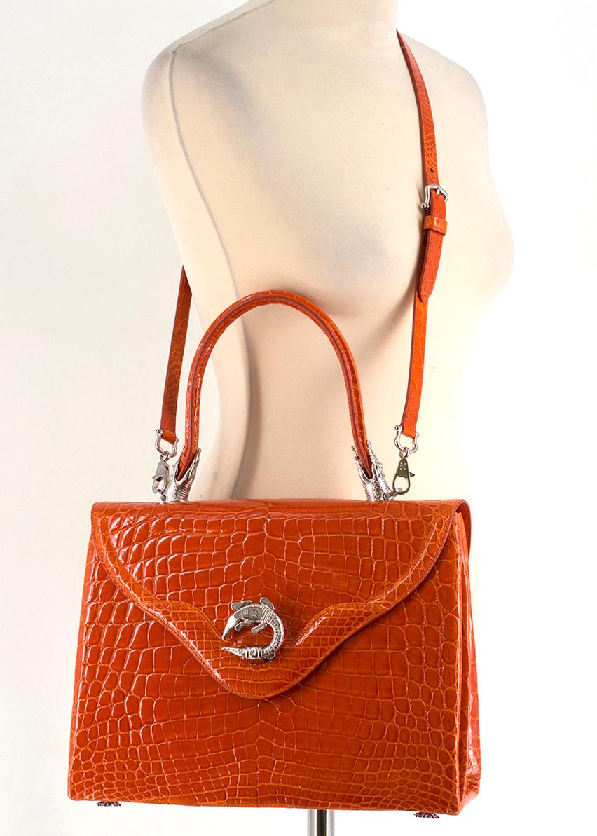 Kwanpen Orange Crocodile Leather 5568 Signature Handbag 2
