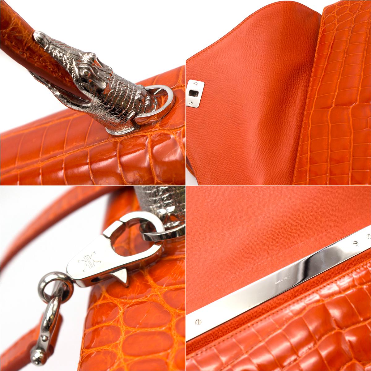 Kwanpen Orange Crocodile Leather 5568 Signature Handbag 3