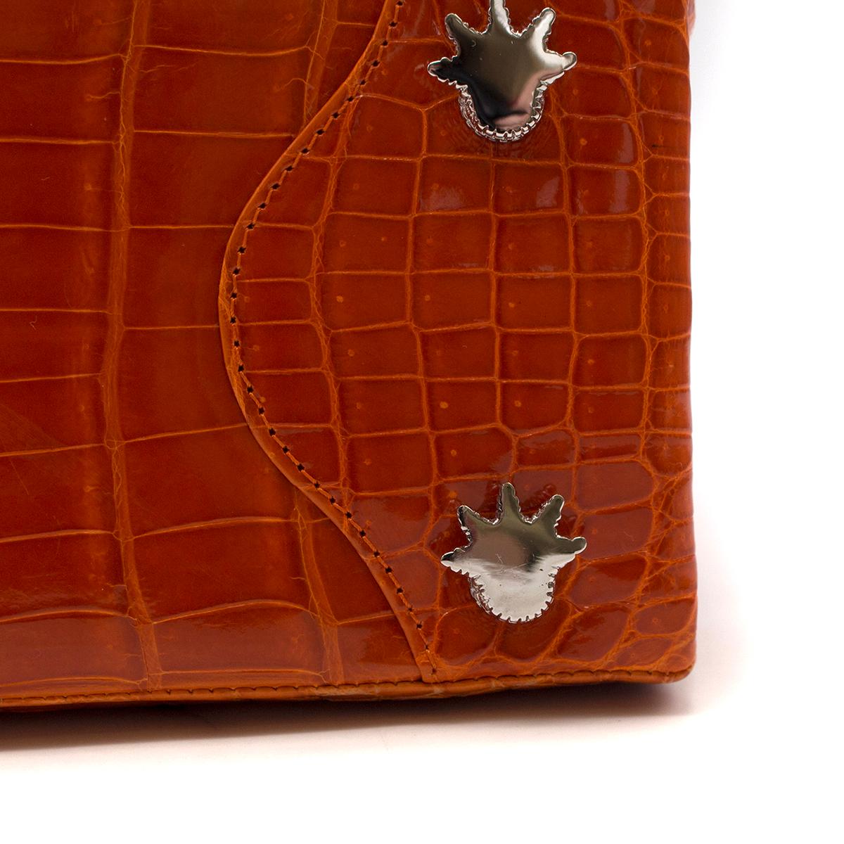 Red Kwanpen Orange Crocodile Leather 5568 Signature Handbag