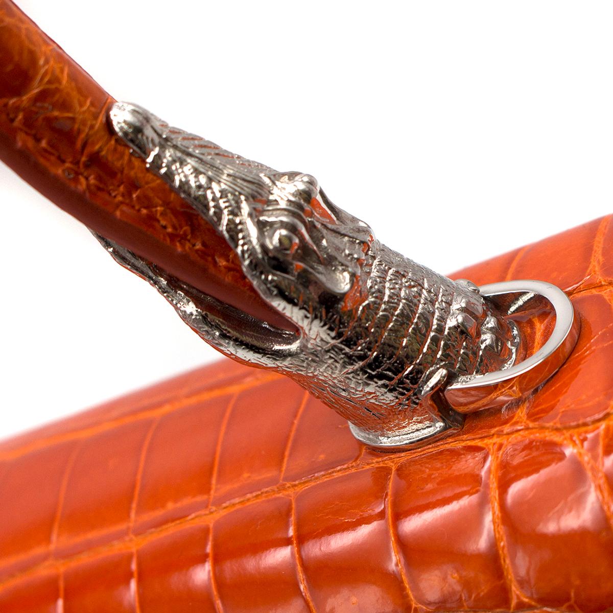 Kwanpen Orange Crocodile Leather 5568 Signature Handbag In Excellent Condition In London, GB
