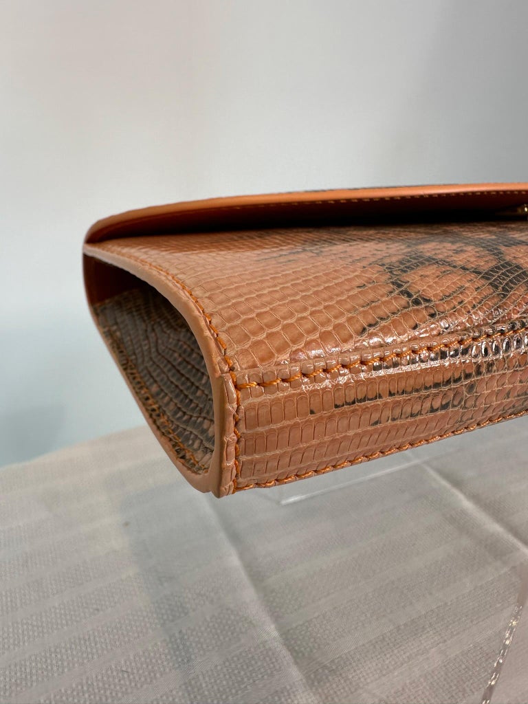 Kwanpen Peach Pink and Black Long Lizard Clutch Handbag Gold 