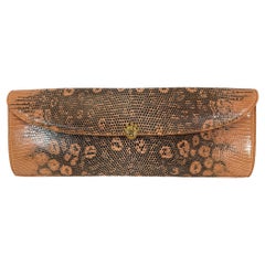 Kwanpen Peach Pink & Black Long Lizard Clutch Handbag Gold Hardware
