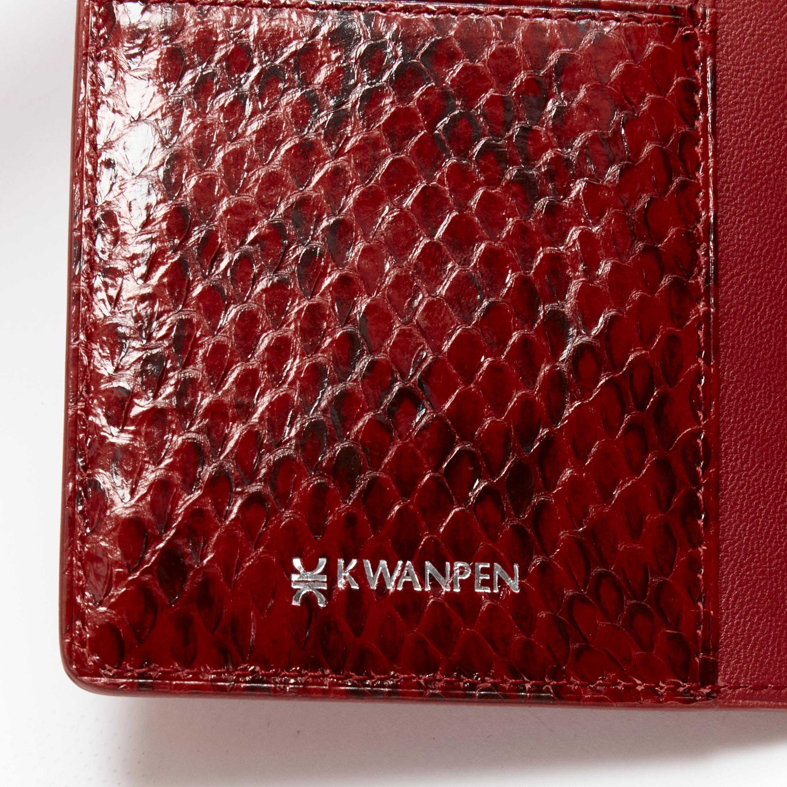 KWANPEN red glossy scaled leather trim bifold passport card holder For Sale 5