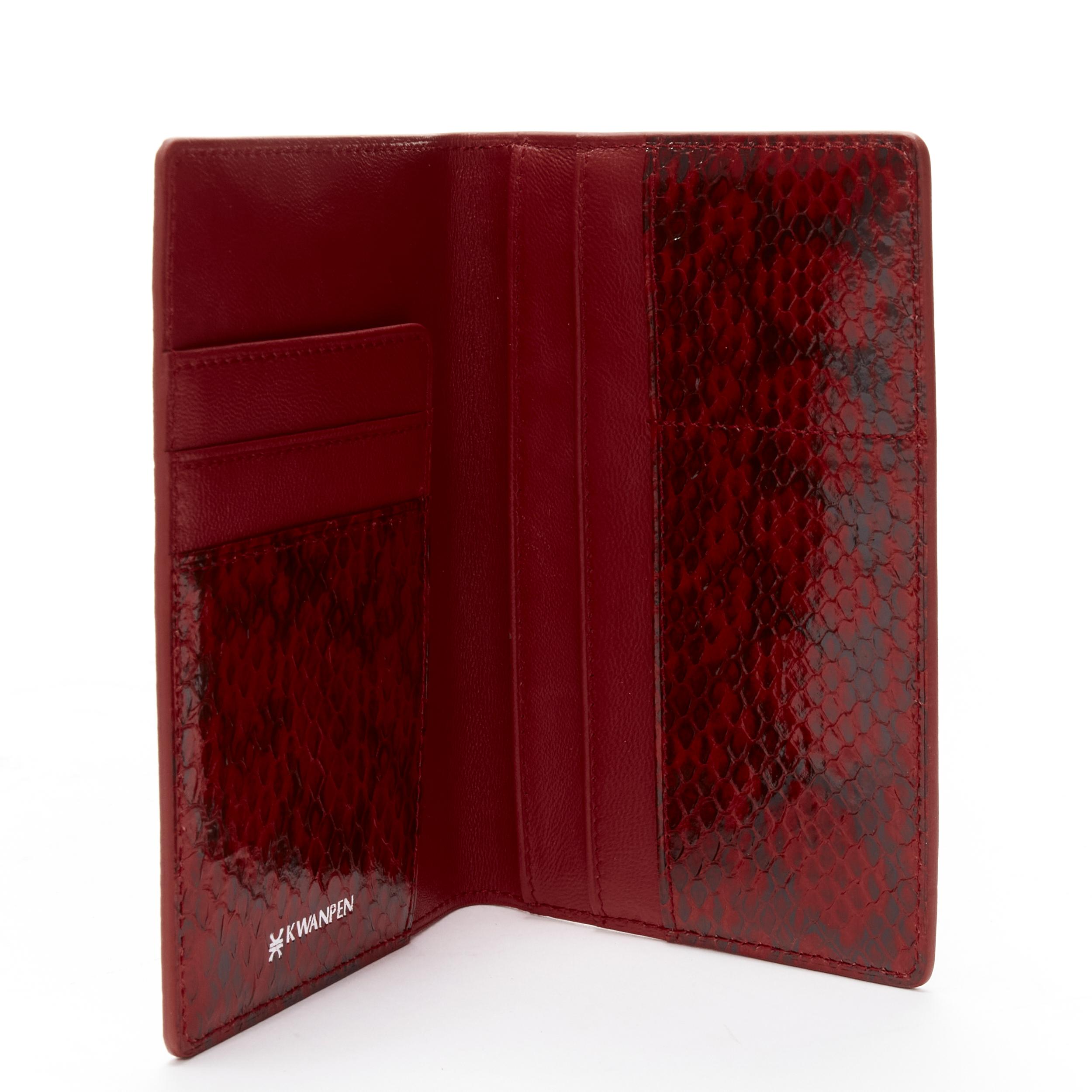 KWANPEN red glossy scaled leather trim bifold passport card holder For Sale 1