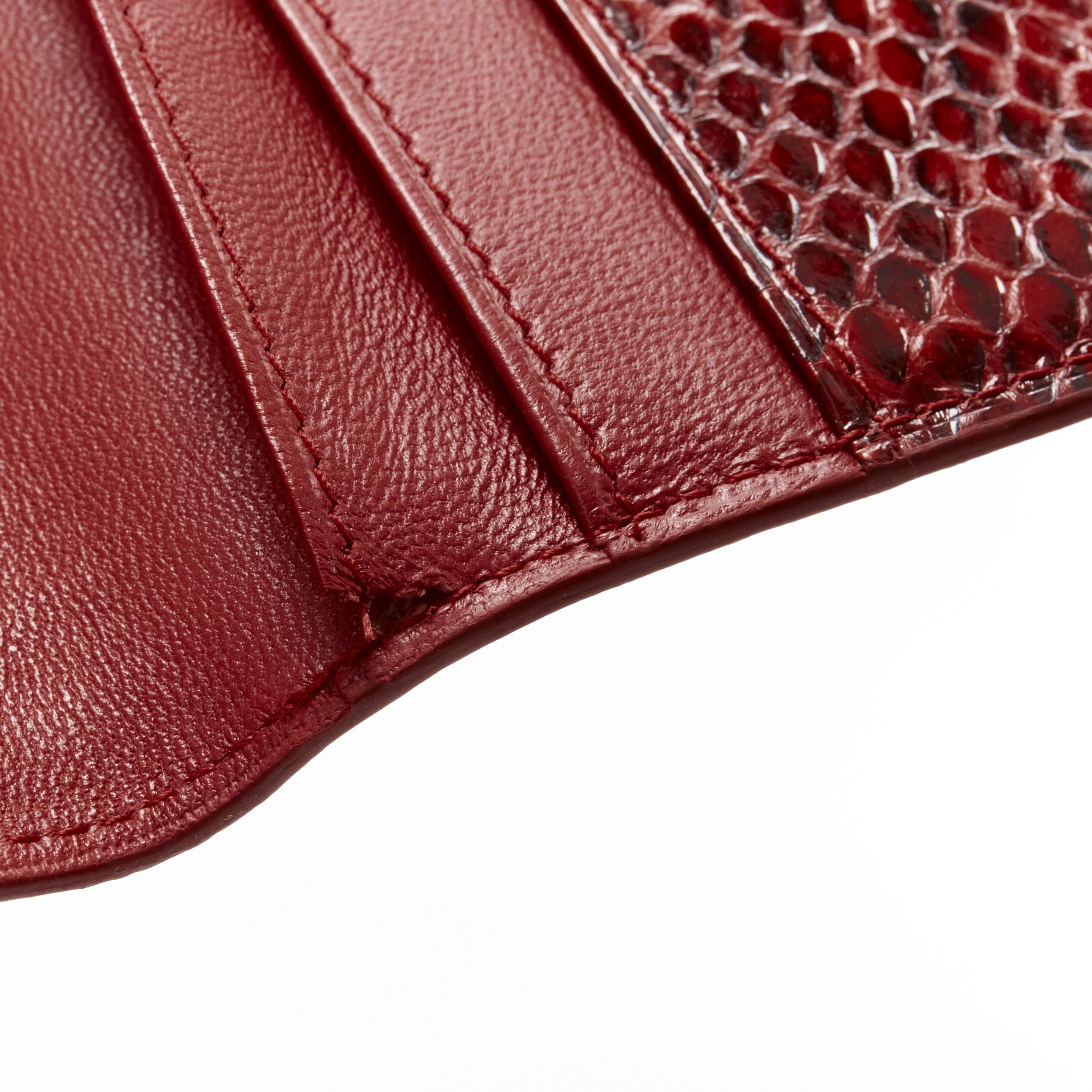 KWANPEN red glossy scaled leather trim bifold passport card holder 3
