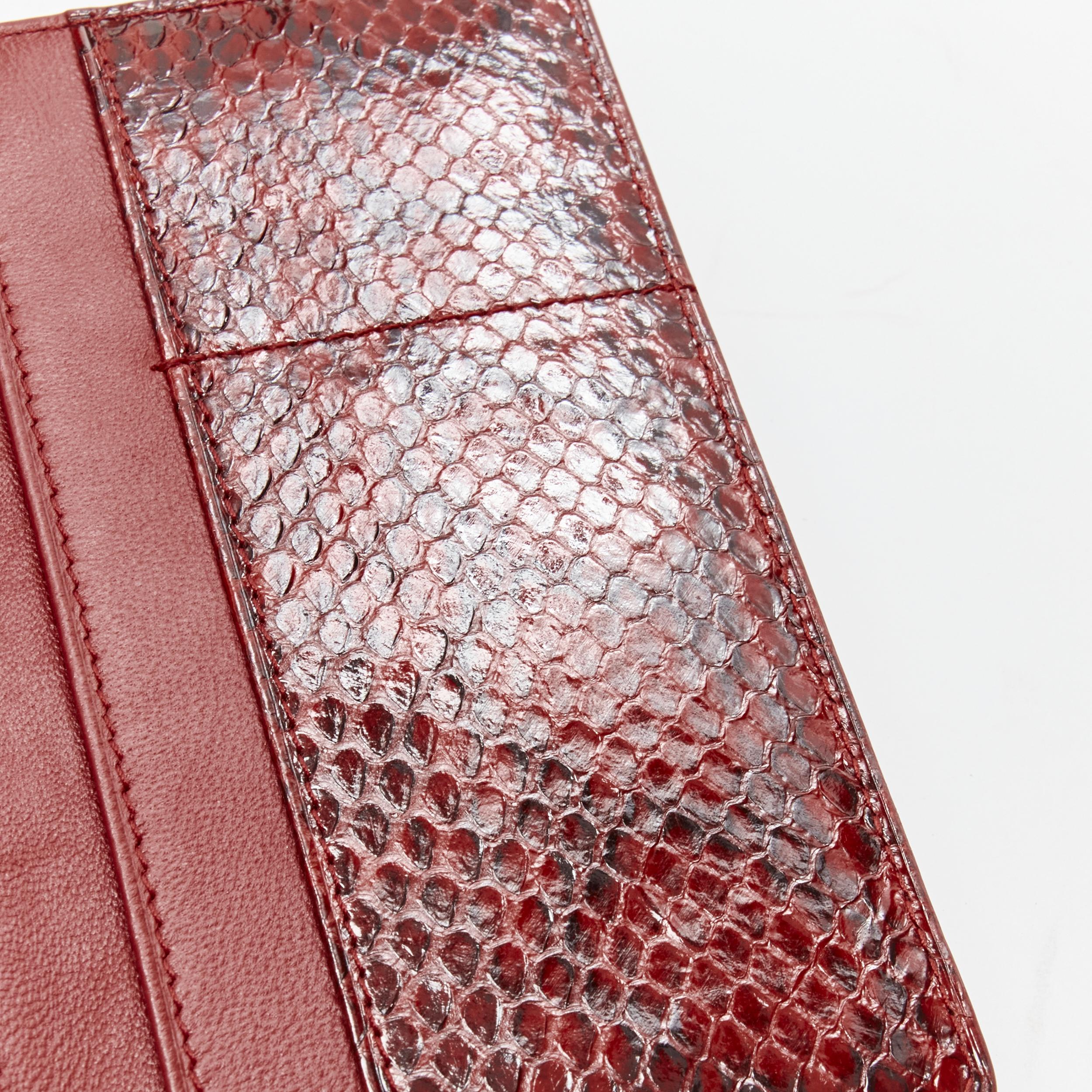 KWANPEN red glossy scaled leather trim bifold passport card holder 4