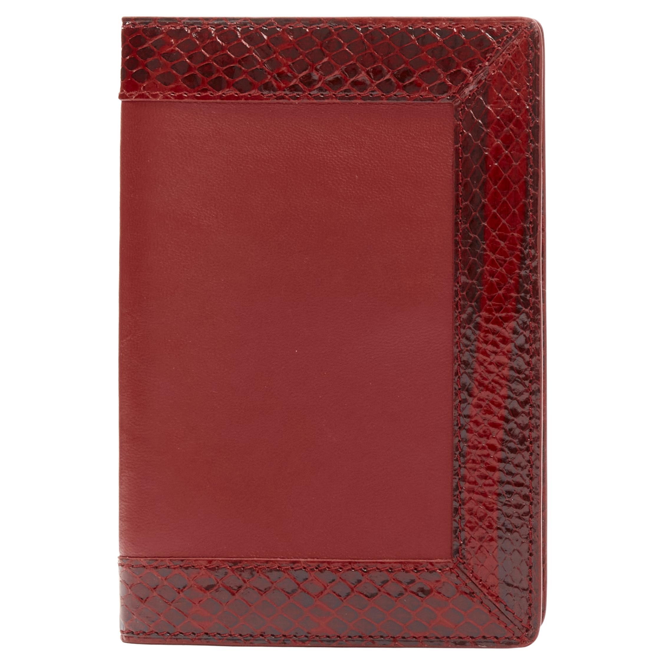 KWANPEN red glossy scaled leather trim bifold passport card holder For Sale