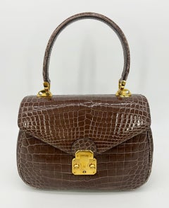 Kwanpen Taupe Light Brown Crocodile Top Handle Bag