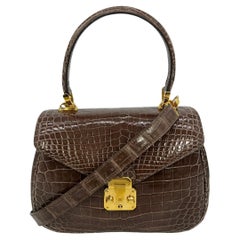 Kwanpen Taupe Light Brown Crocodile Top Handle Bag