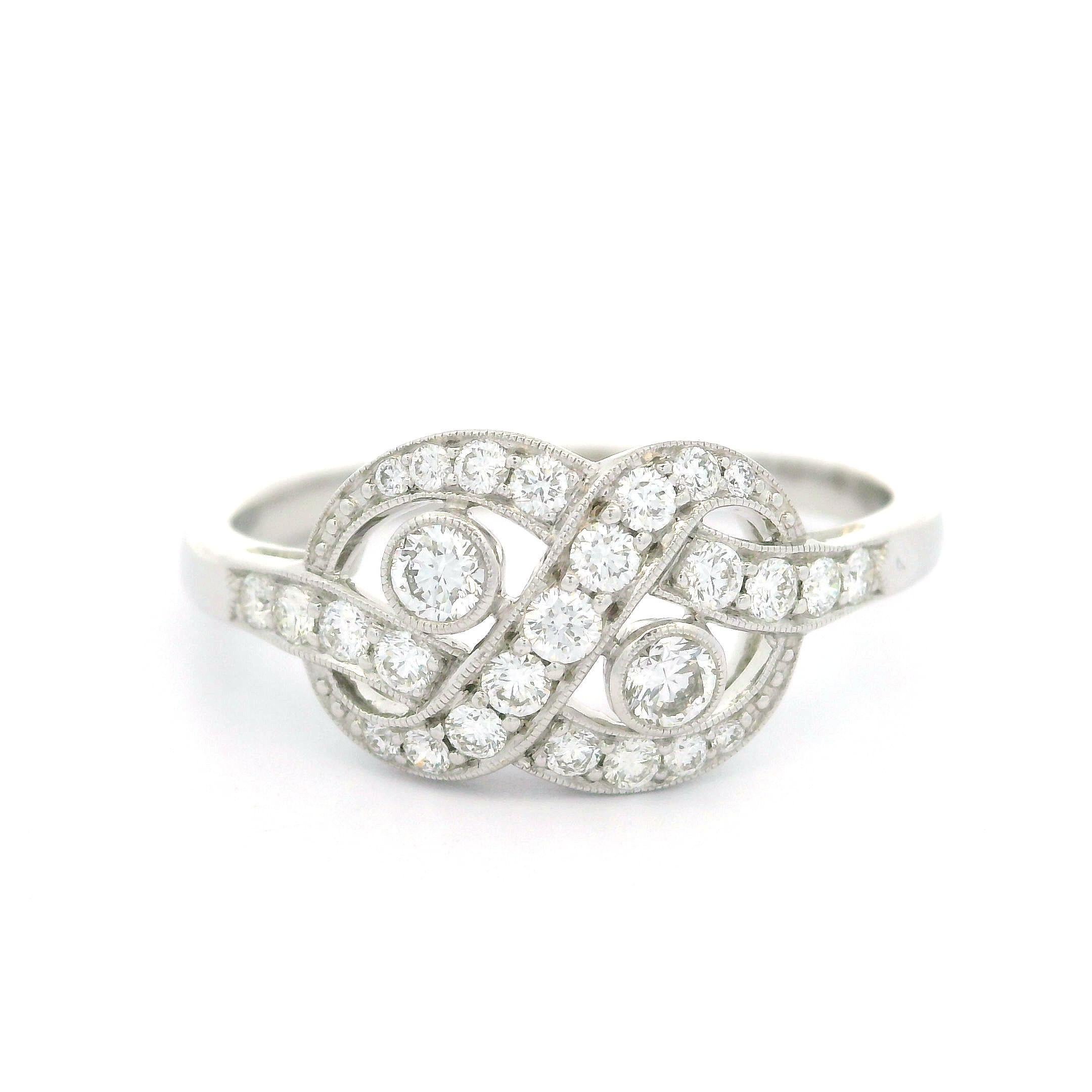 Kwiat 18k White Gold 0.40ctw Pave & Bezel Diamond Knot Ring 