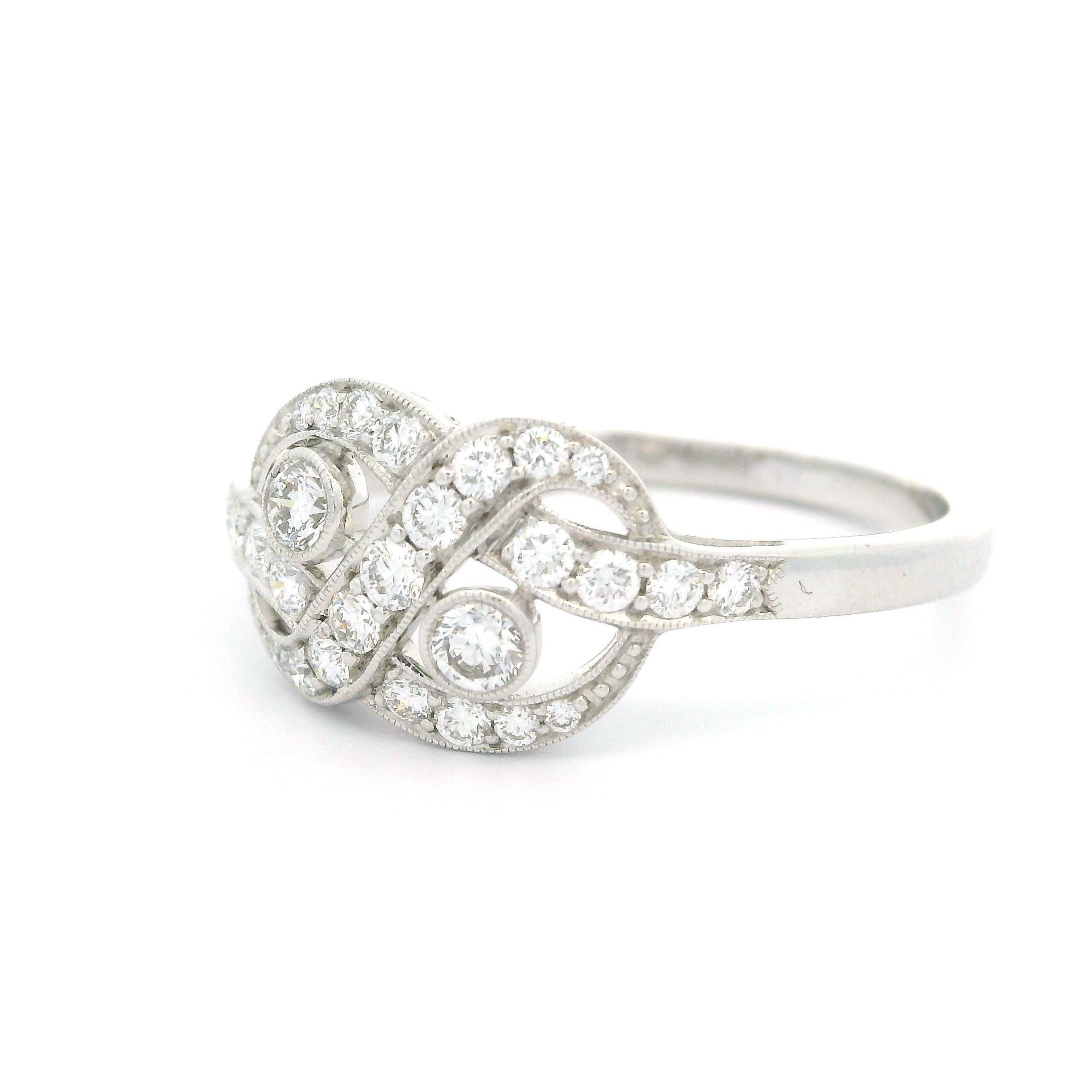 Kwiat 18k White Gold 0.40ctw Pave & Bezel Diamond Knot Ring 