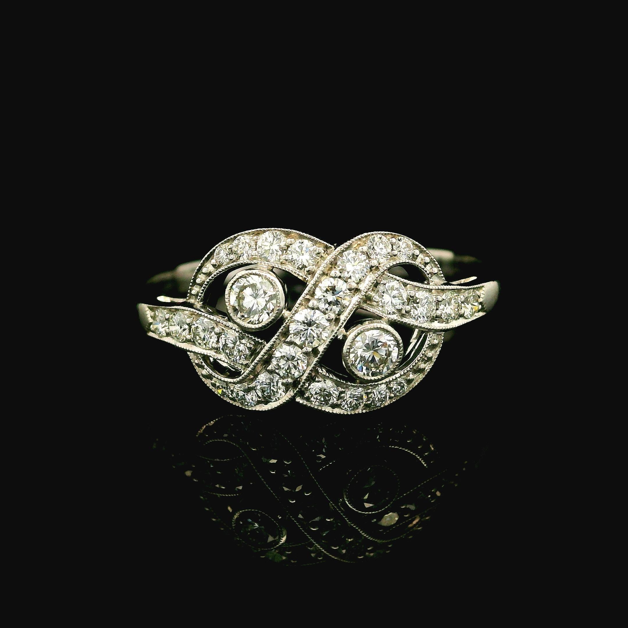 Brilliant Cut Kwiat 18k White Gold 0.40ctw Pave & Bezel Diamond Knot Ring 