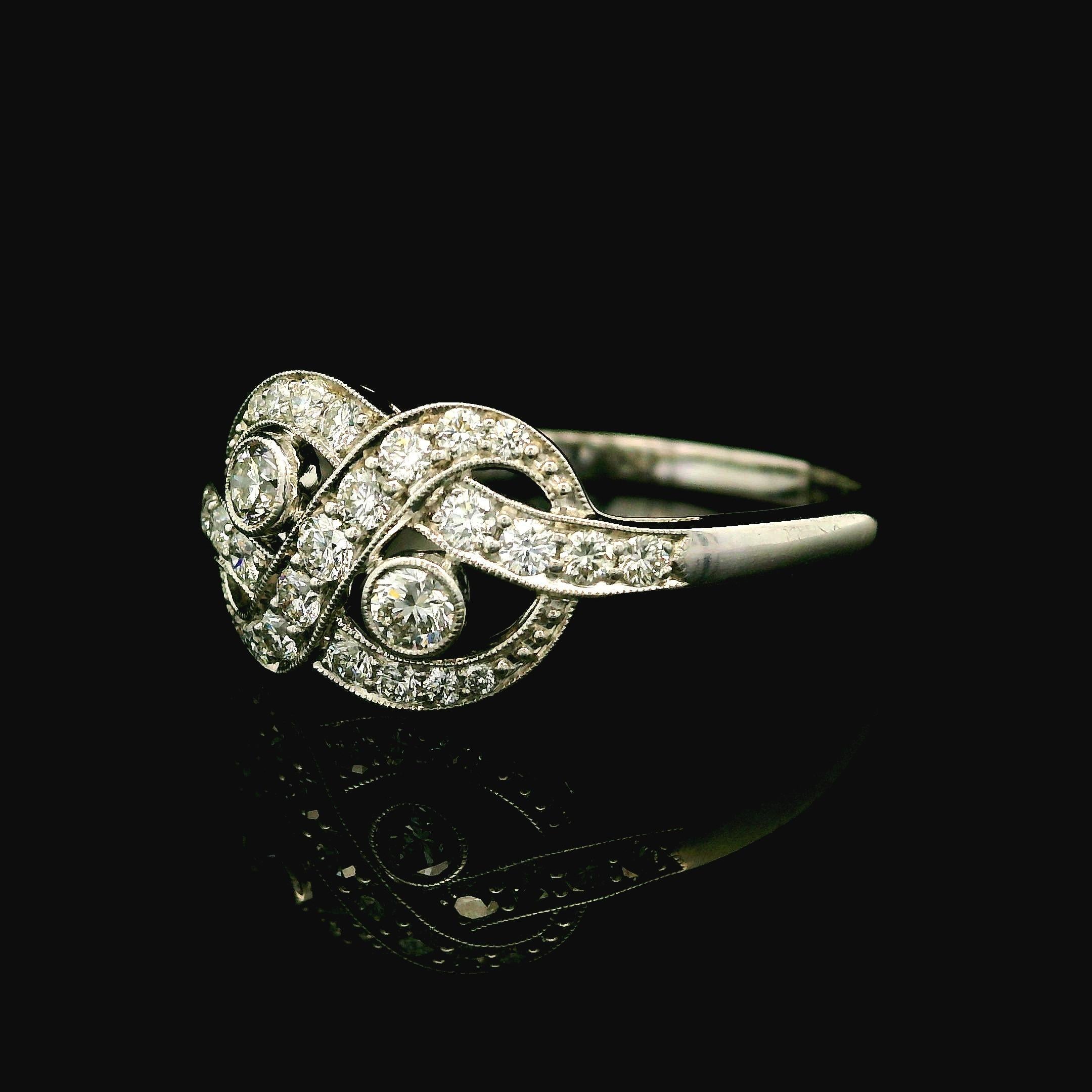 Women's Kwiat 18k White Gold 0.40ctw Pave & Bezel Diamond Knot Ring 