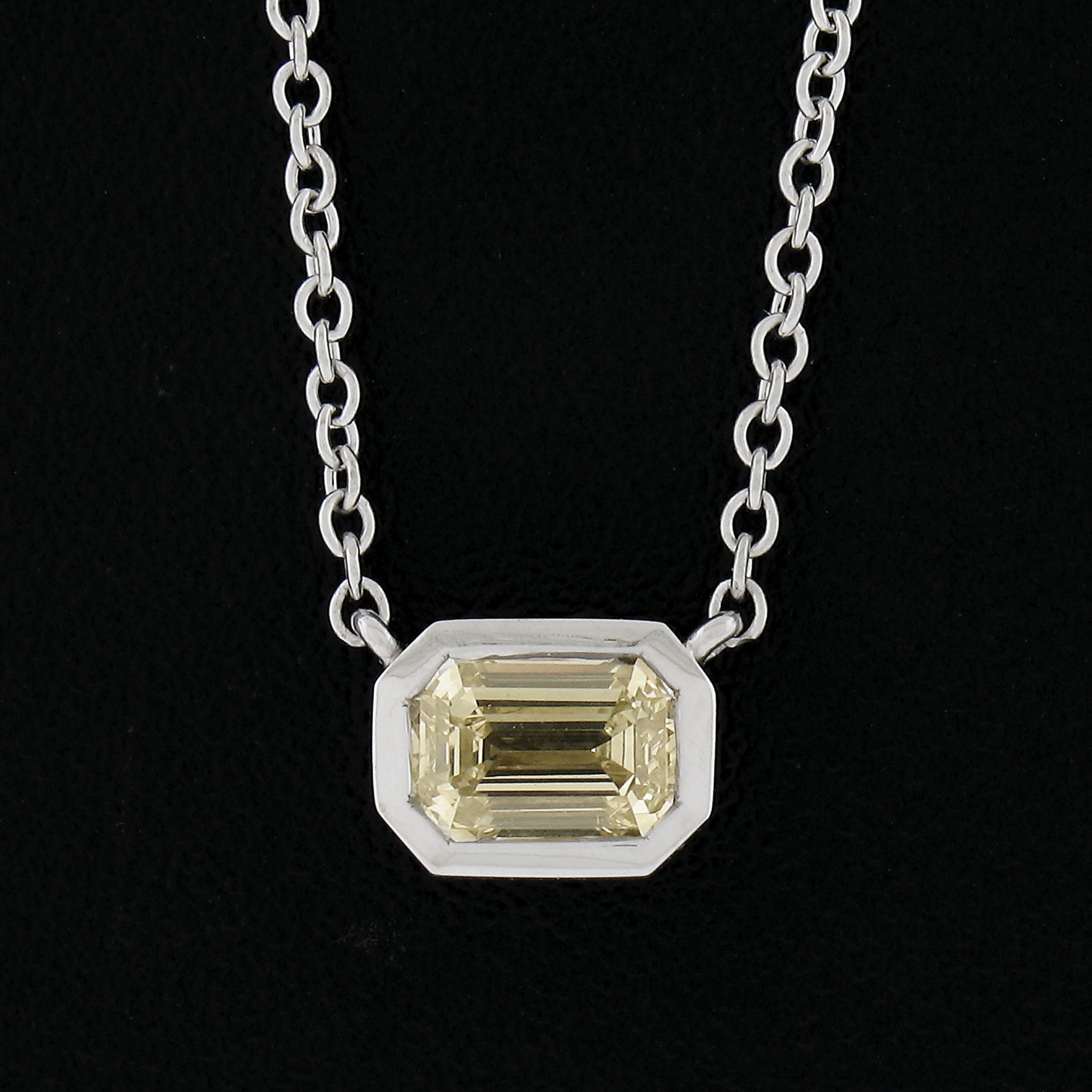 Kwiat 18k White Gold .40ct Fancy Light Yellow Diamond Solitaire Pendant Necklace In Excellent Condition For Sale In Montclair, NJ
