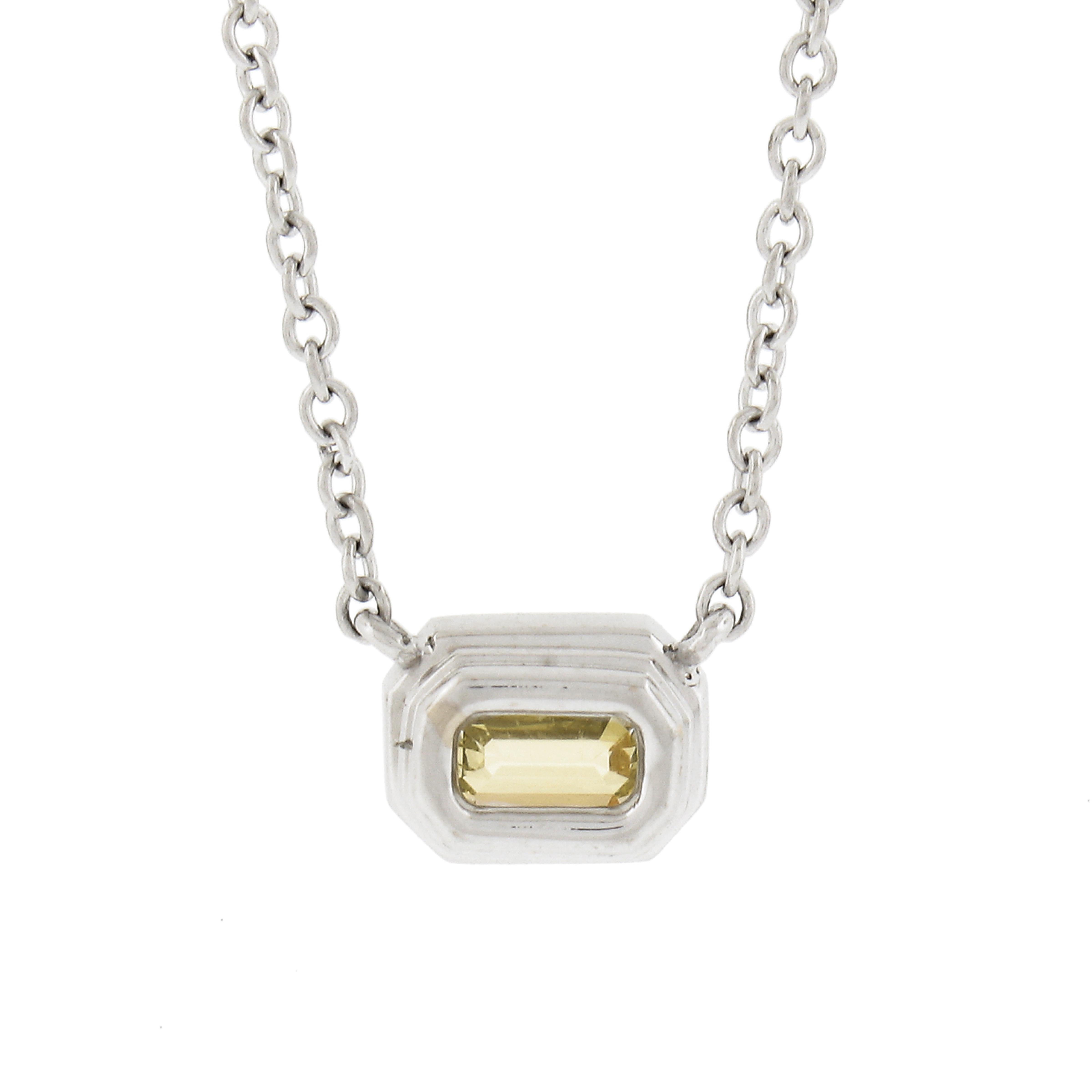 Kwiat 18k White Gold .40ct Fancy Light Yellow Diamond Solitaire Pendant Necklace For Sale 2