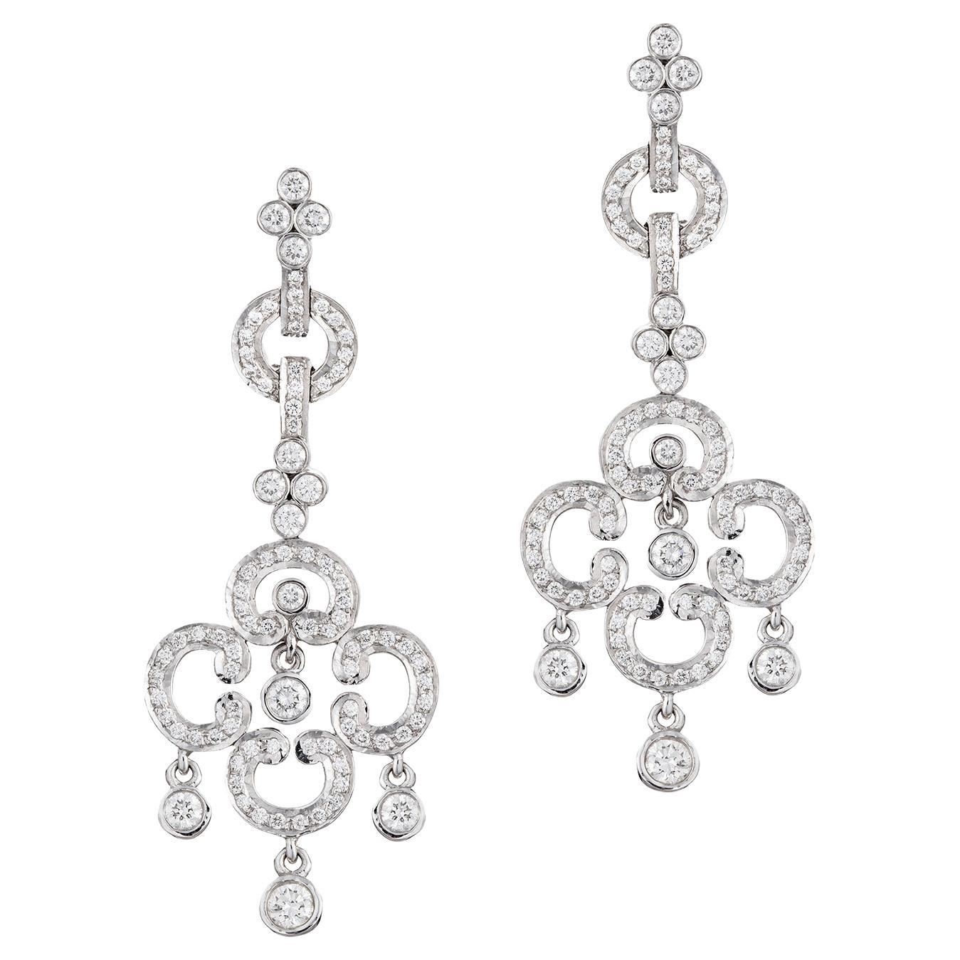 Kwiat 18k White Gold Diamond Deco Drop Earrings