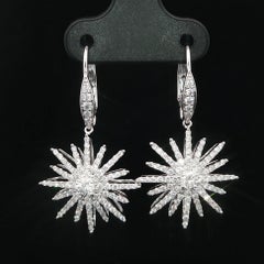 Kwiat Pendientes Colgantes de Oro Blanco de 18k con Elementos de Diamante Sunburst Starburst