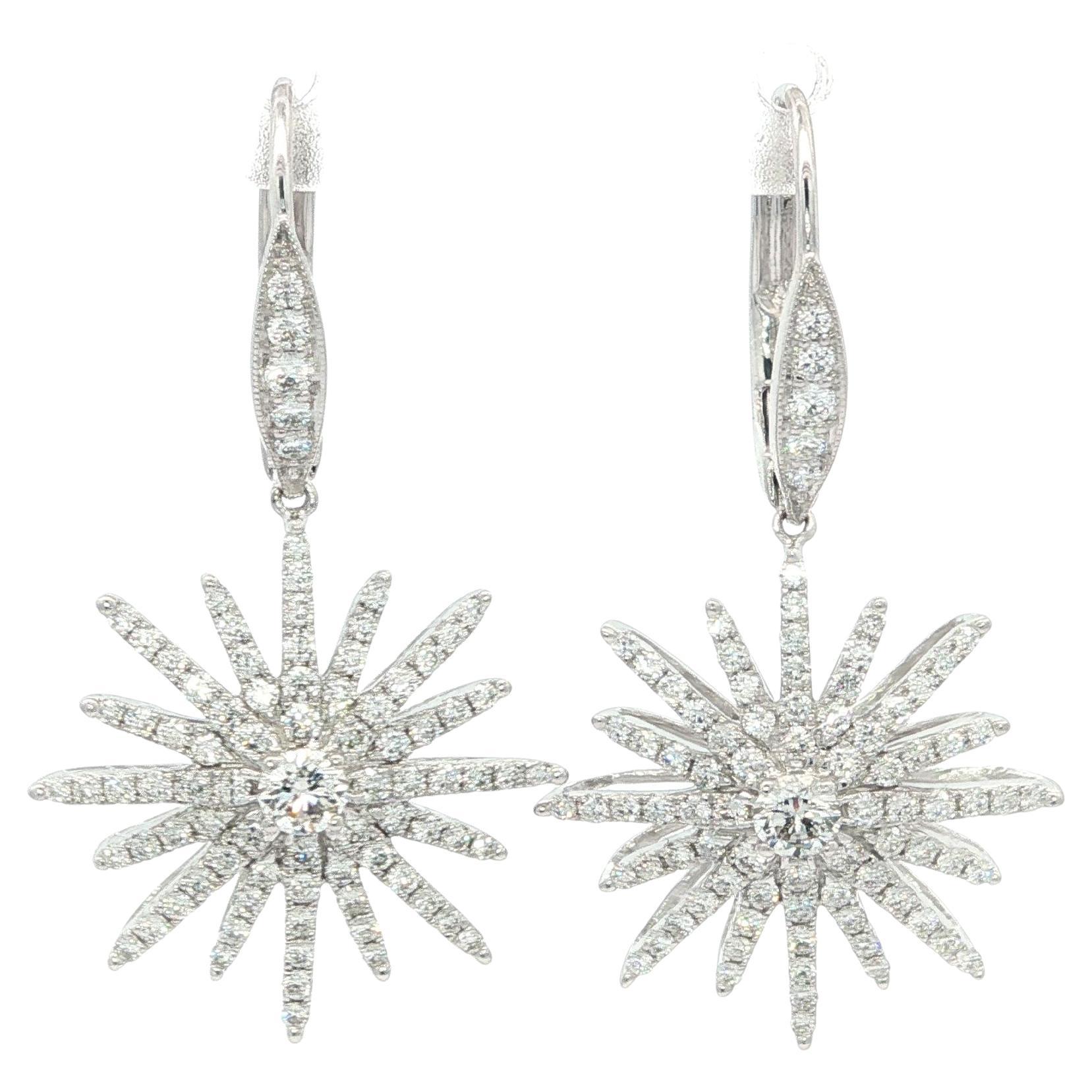 Kwiat, orecchini a goccia con diamanti in oro bianco 18 carati, a forma di stella, con apertura a raggiera