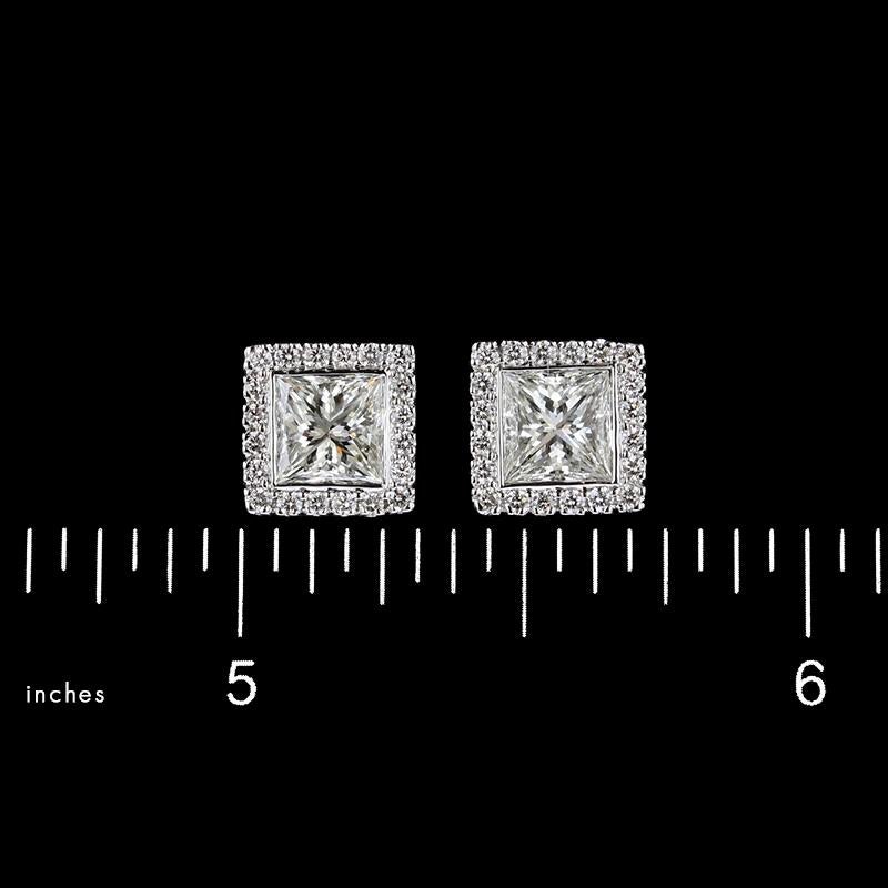 Princess Cut Kwiat 18 Karat White Gold Diamond Halo Earrings For Sale
