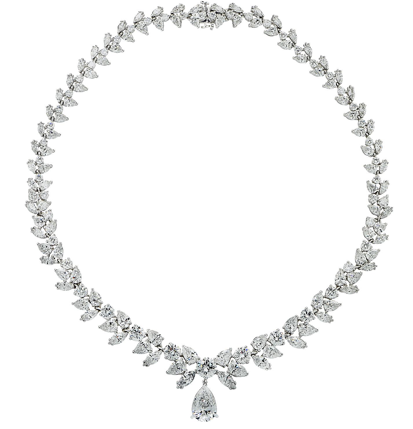 Pear Cut Vivid Diamonds 40.10 Carat Diamond Necklace 