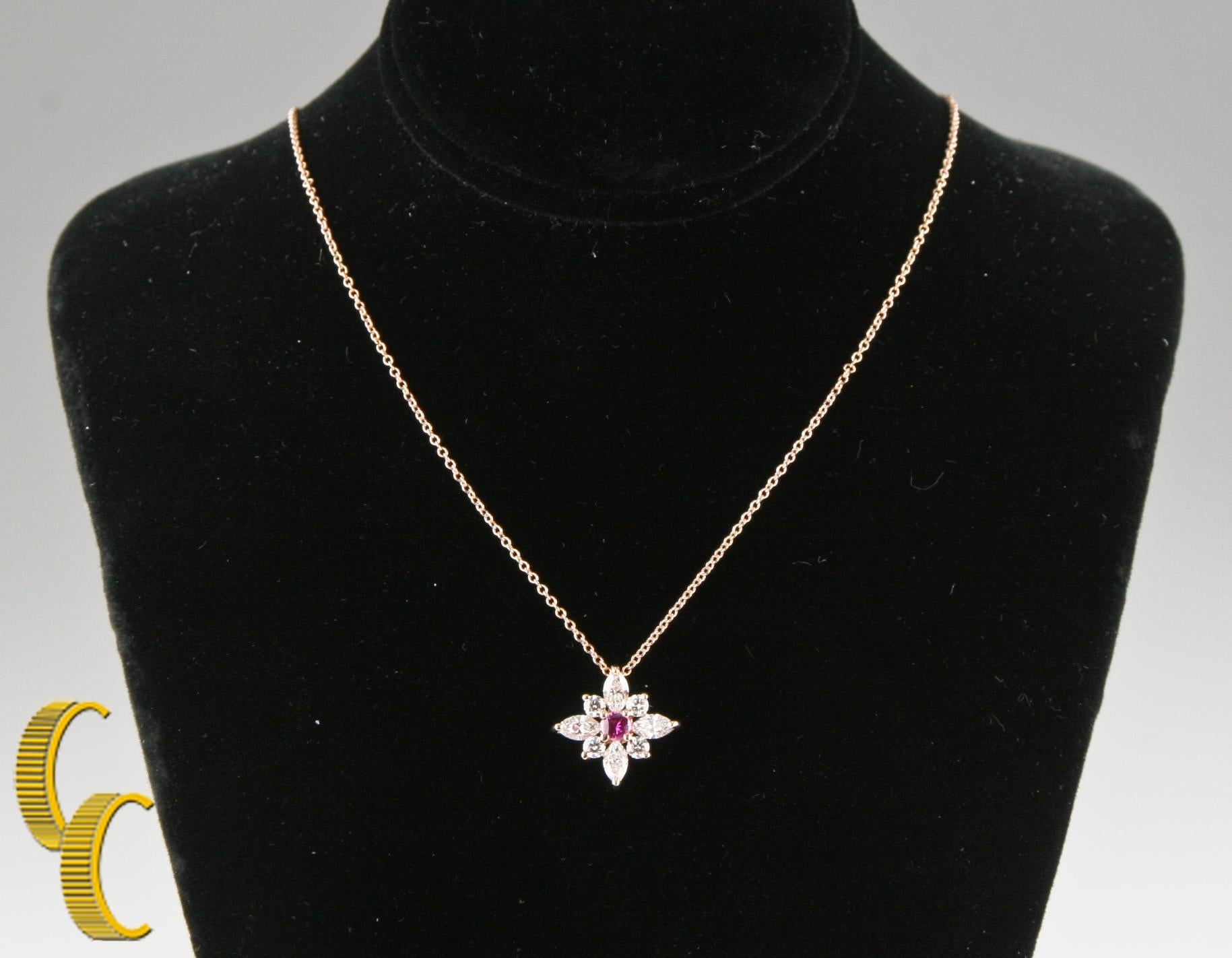 Kwiat Diamond and Pink Sapphire Star Pendant 18k Rose Gold Cristie Kerr w/ Chain In Excellent Condition In Sherman Oaks, CA