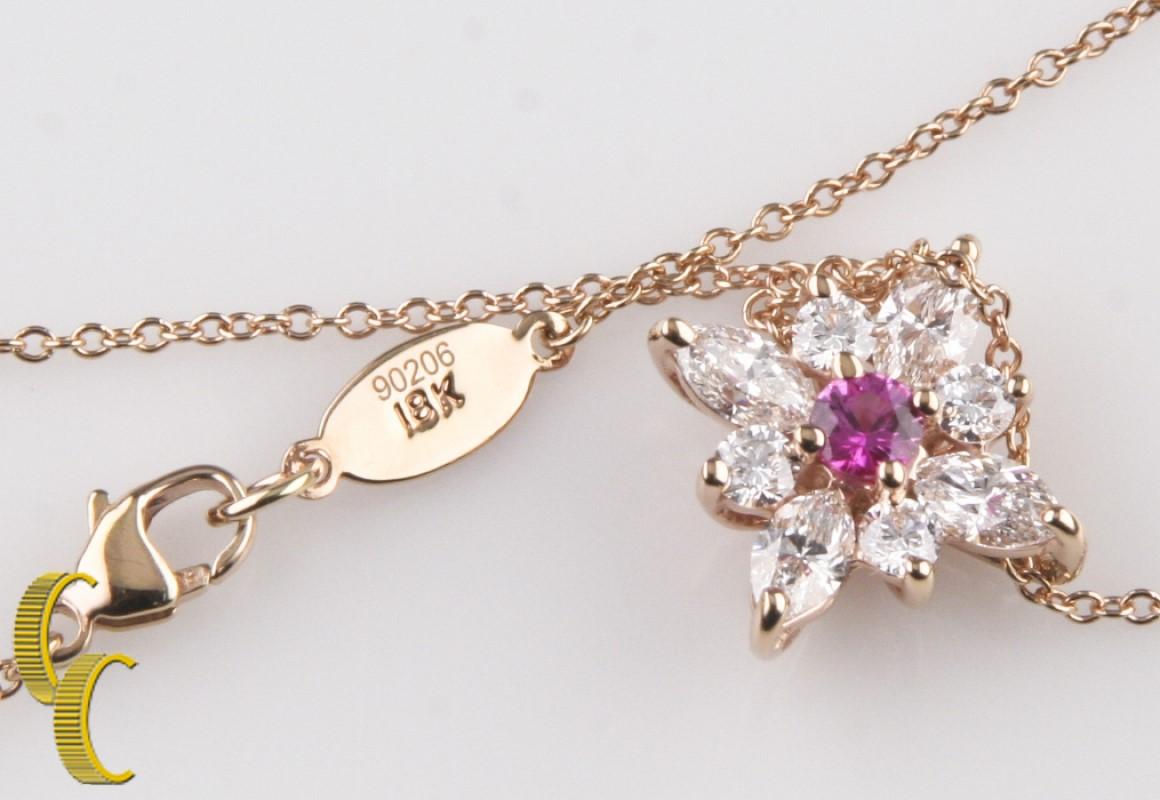 Kwiat Diamond and Pink Sapphire Star Pendant 18k Rose Gold Cristie Kerr w/ Chain 3
