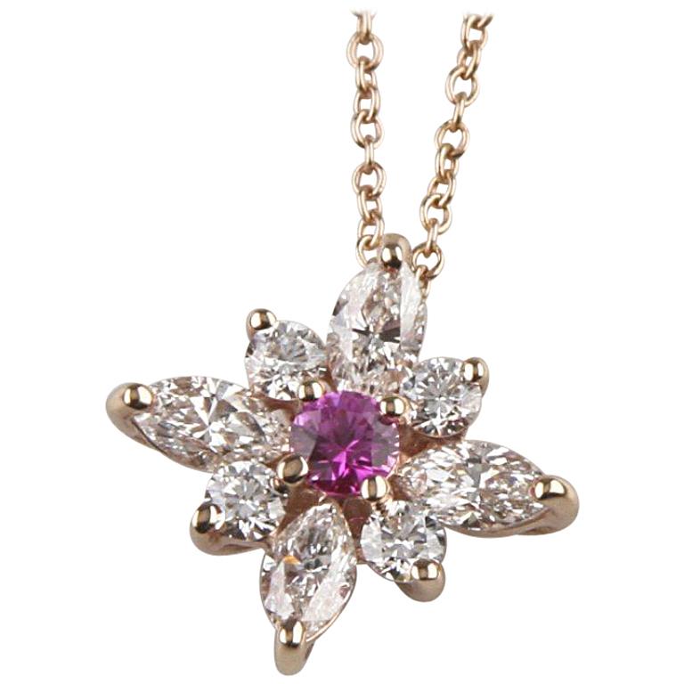 Kwiat Diamond and Pink Sapphire Star Pendant 18k Rose Gold Cristie Kerr w/ Chain