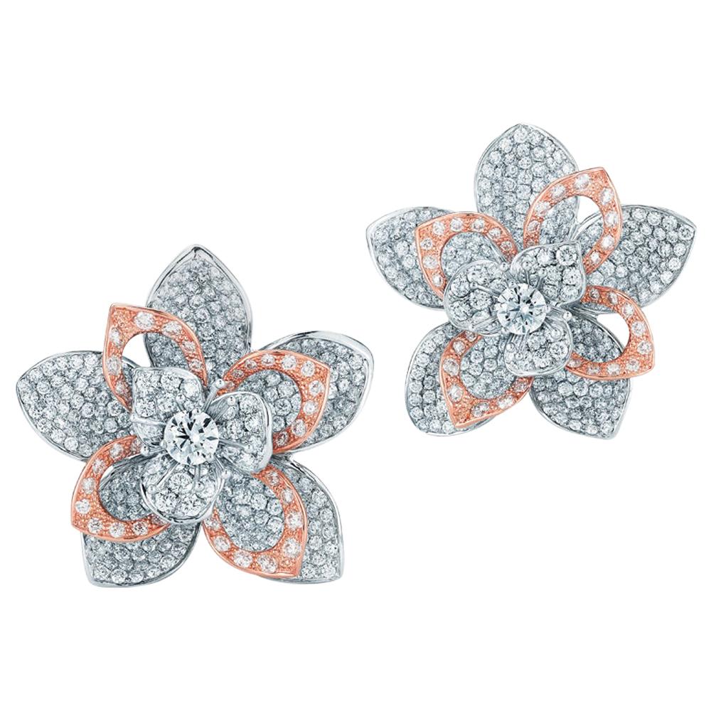Kwiat Diamond Flower Earrings from the Lotus Collection 18k White and Rose Gold