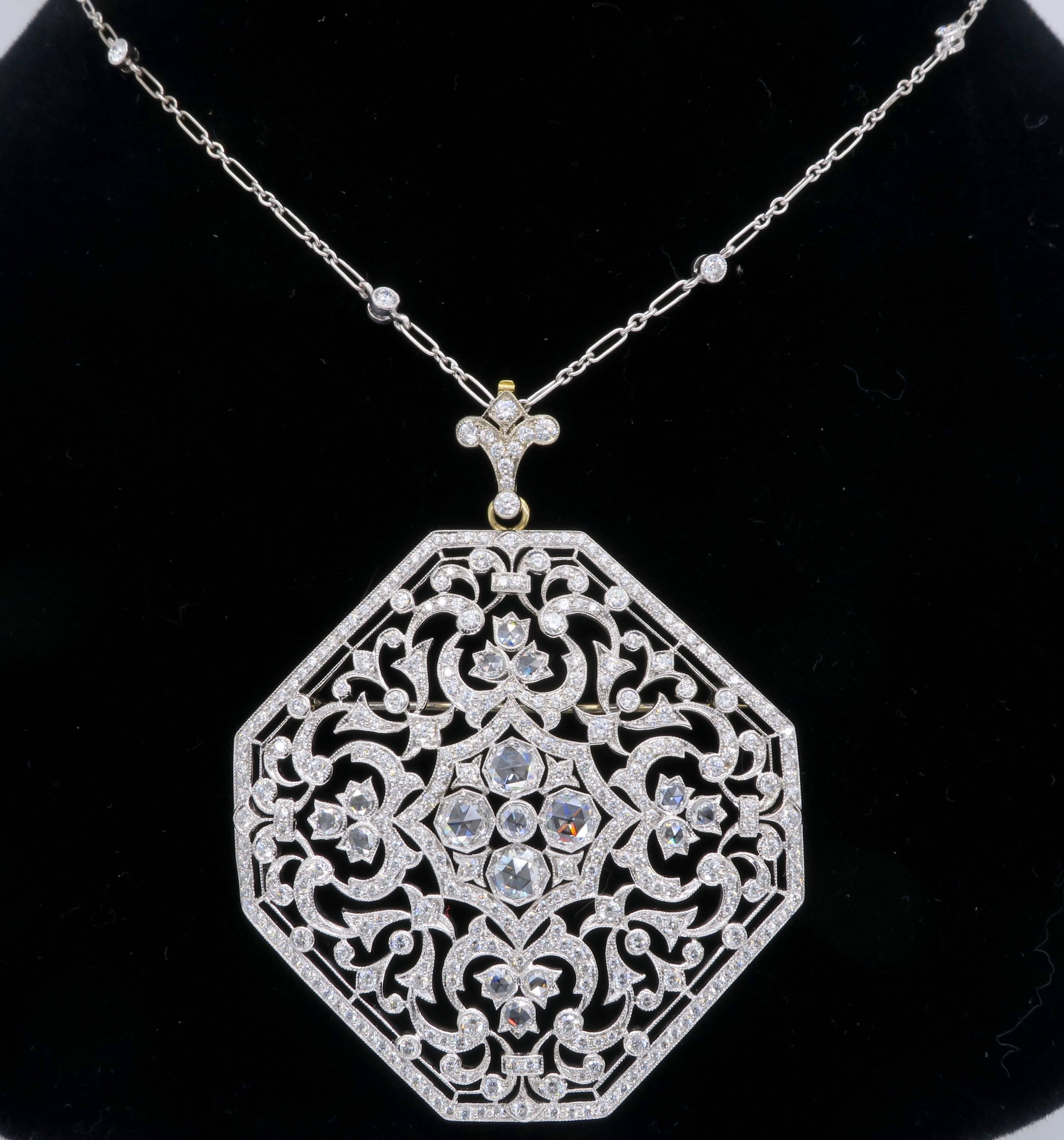 Rose Cut Kwiat Diamond Medallion Pendant Necklace