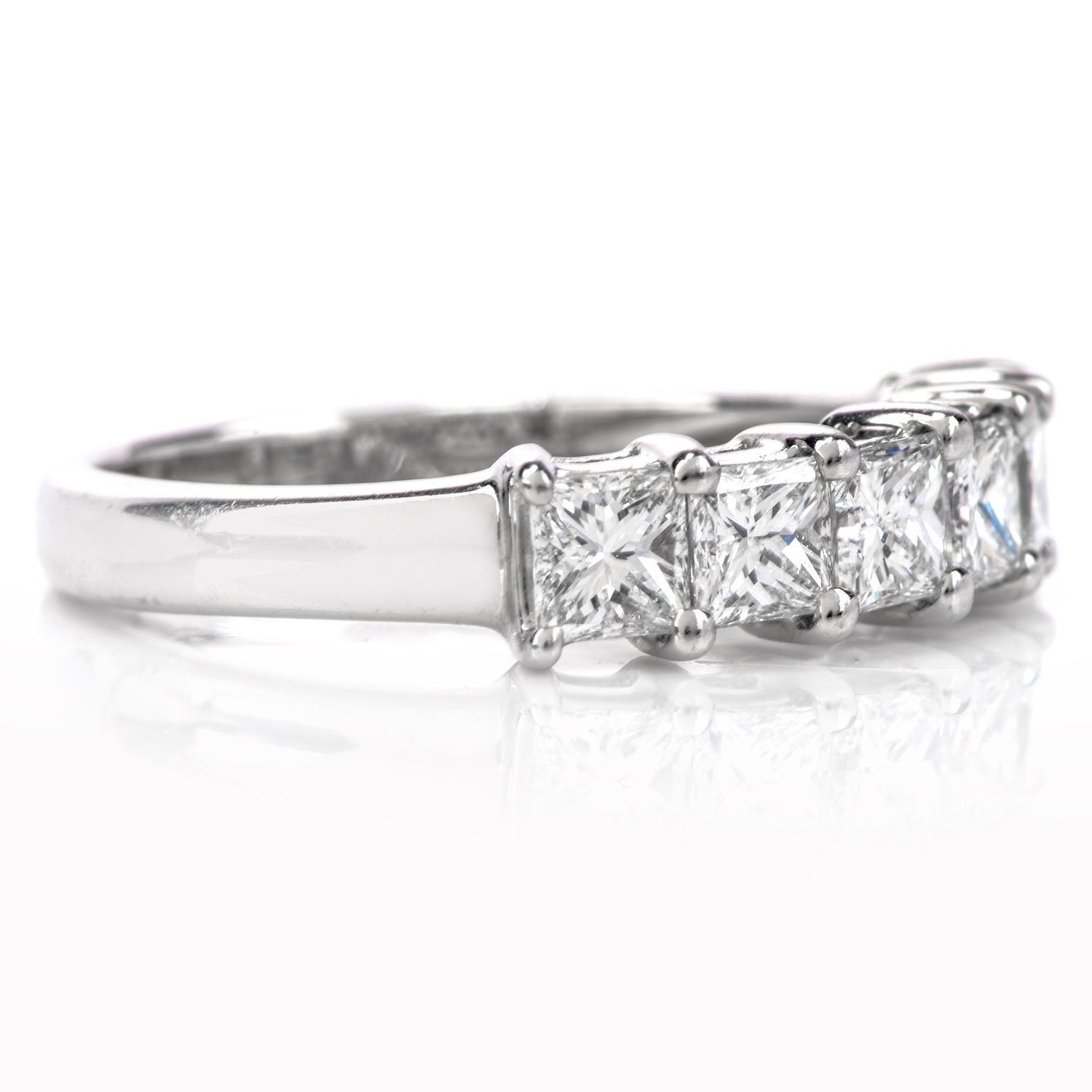  Seal your love for all eternity with this bright Diamond Platinum 6 Stone Princess Cut Wedding Band from Kwit.

Ring!  There are 6 princess cut, prong set, genuine diamonds of 1.25 carats, G-H  color and VS clarity.  All the facet-rich

diamonds