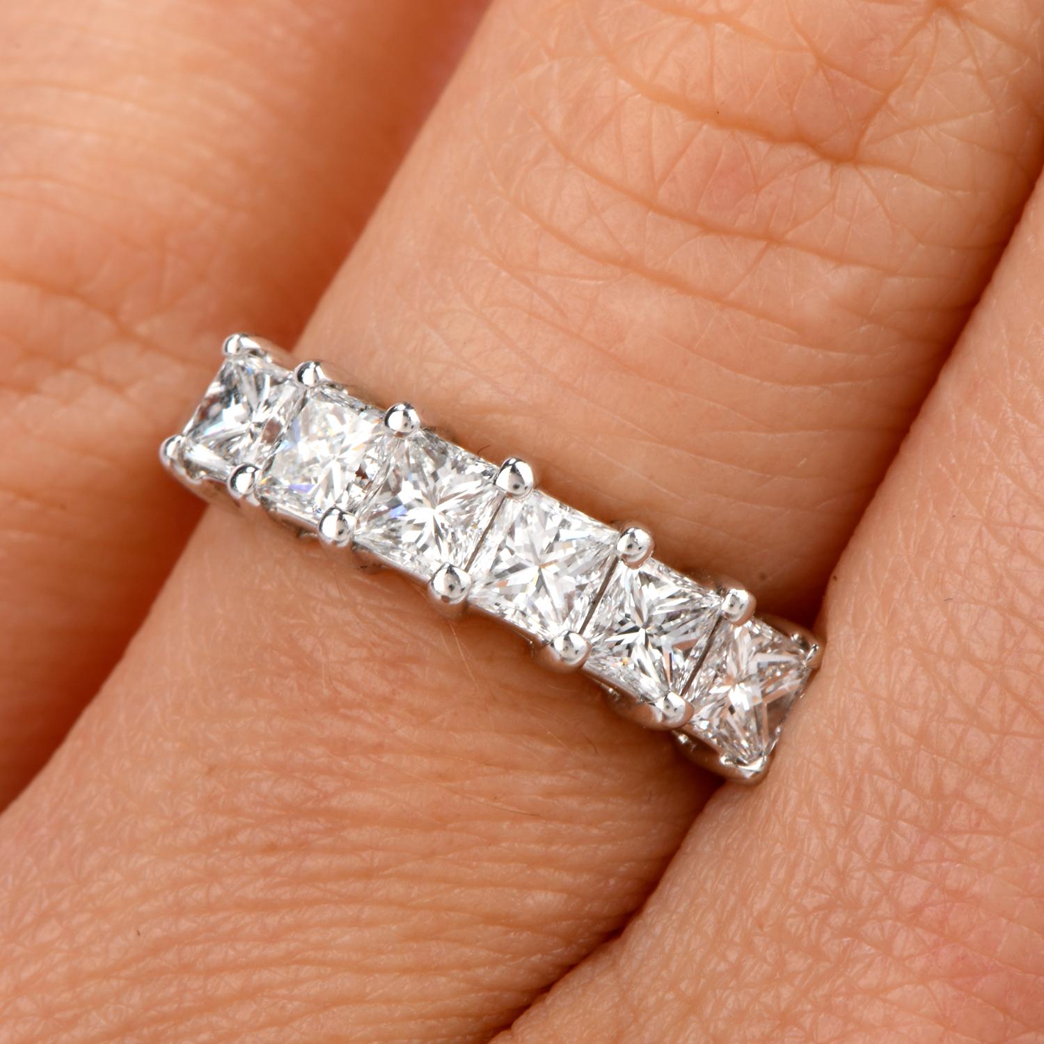 Modern Kwiat Diamond Platinum 6-Stone Princess Cut Wedding Band Ring