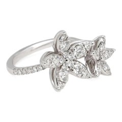 Kwiat Double Star Round Diamond Cocktail Ring 18K White Gold Size 6