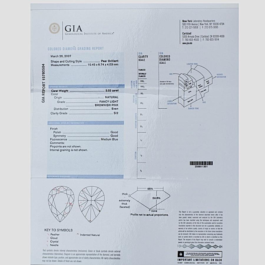 Taglio a goccia Orecchini pendenti in oro platino con diamante rosa chiaro naturale Fancy GIA in vendita