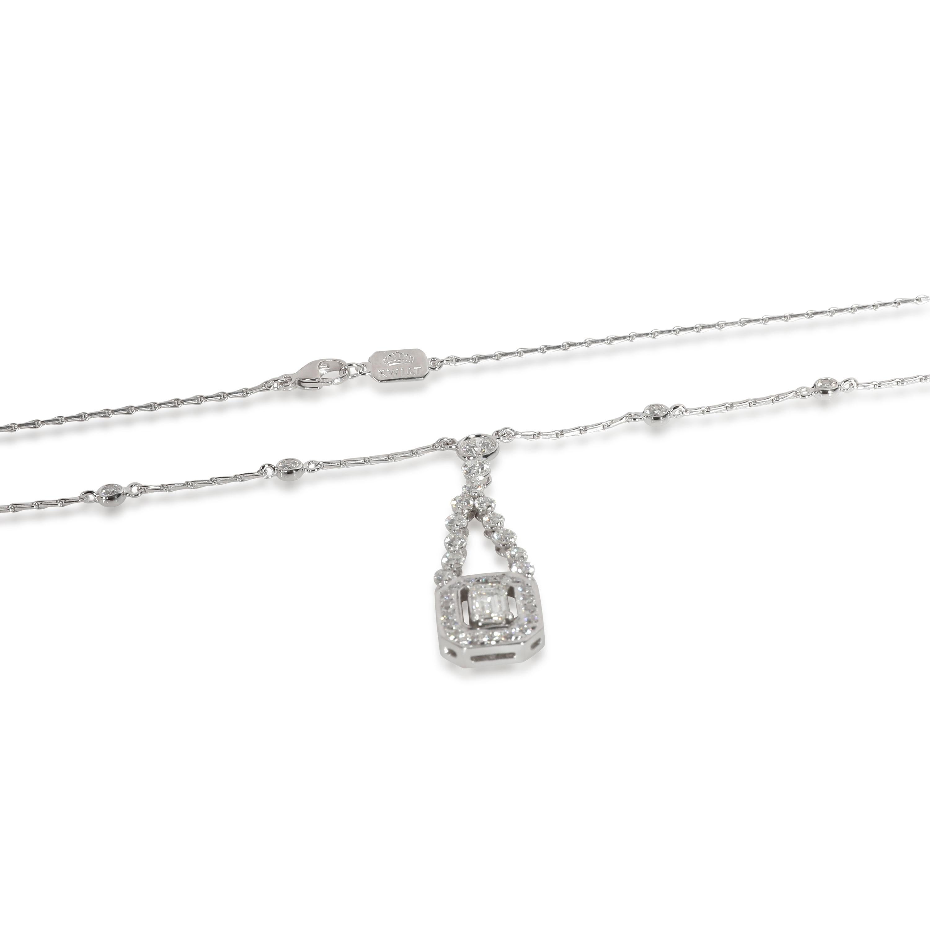 Modern Kwiat Halo Diamond Drop Necklace in 18K White Gold 1.11 CTW