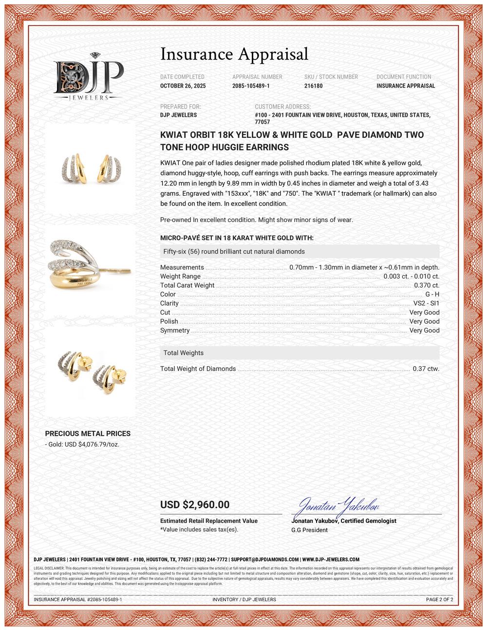 Boucles d'oreilles Kwiat Orbit en or jaune et blanc 18K, diamants pavés, deux tons en vente 3