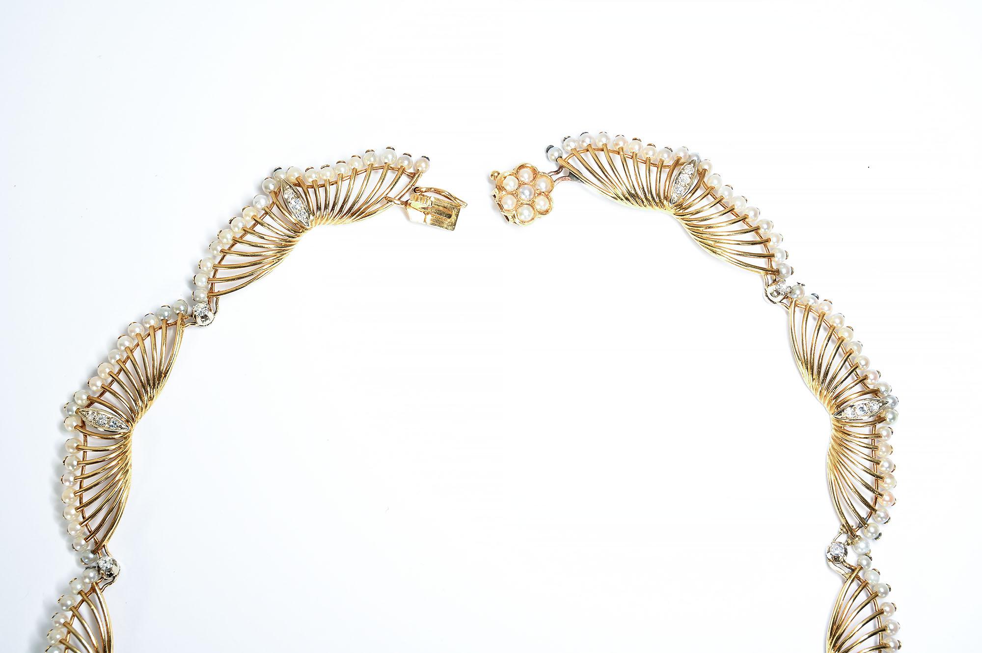 Women's Kwiat Pearl and Diamond Gold Necklace For Sale