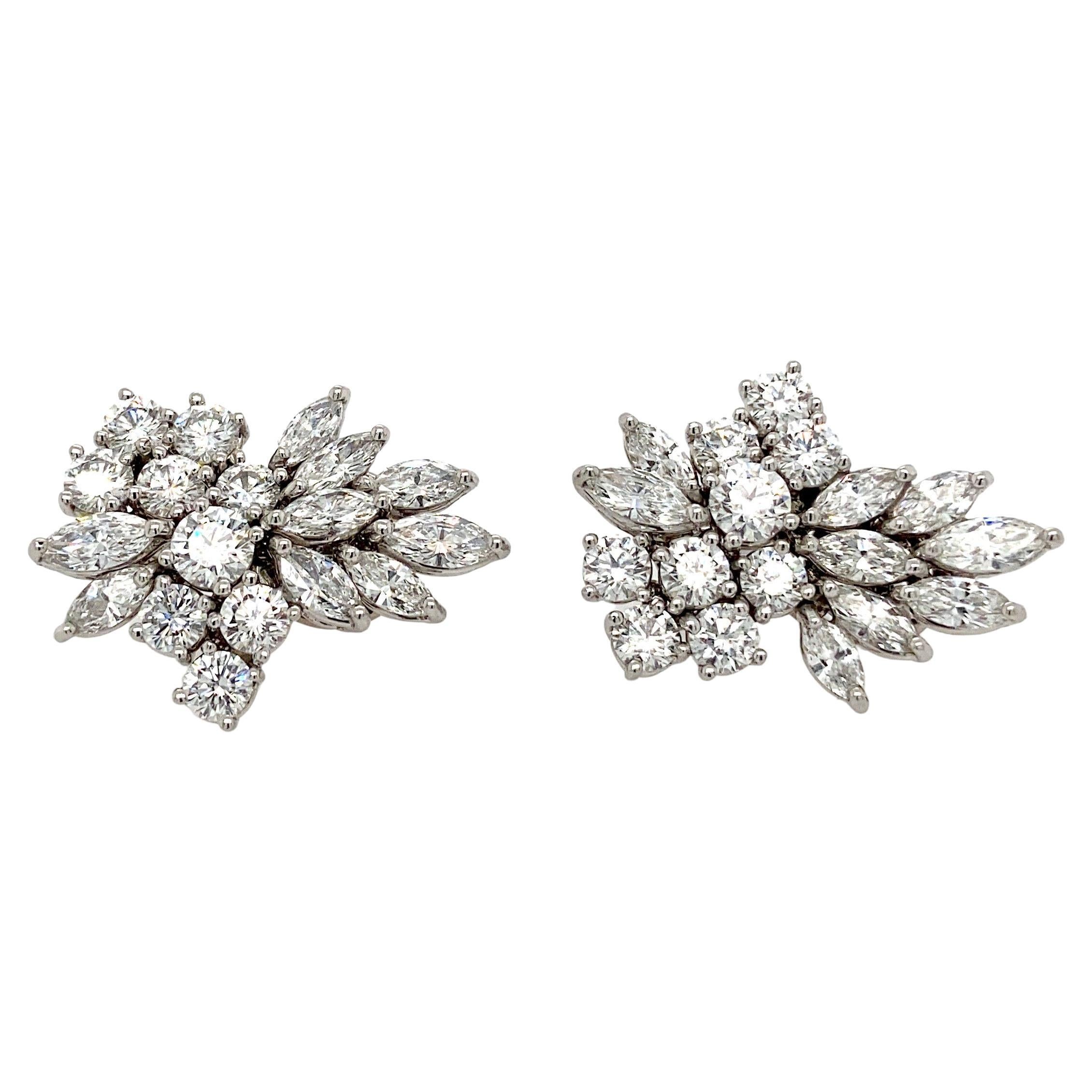 Kwiat Platinum 8 Carat Diamond Earrings Marquise and Round Cut For Sale