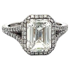 Kwiat Platinum Engagement Ring 3.14ct Emerald Cut & Round Diamonds G VS2 GIA