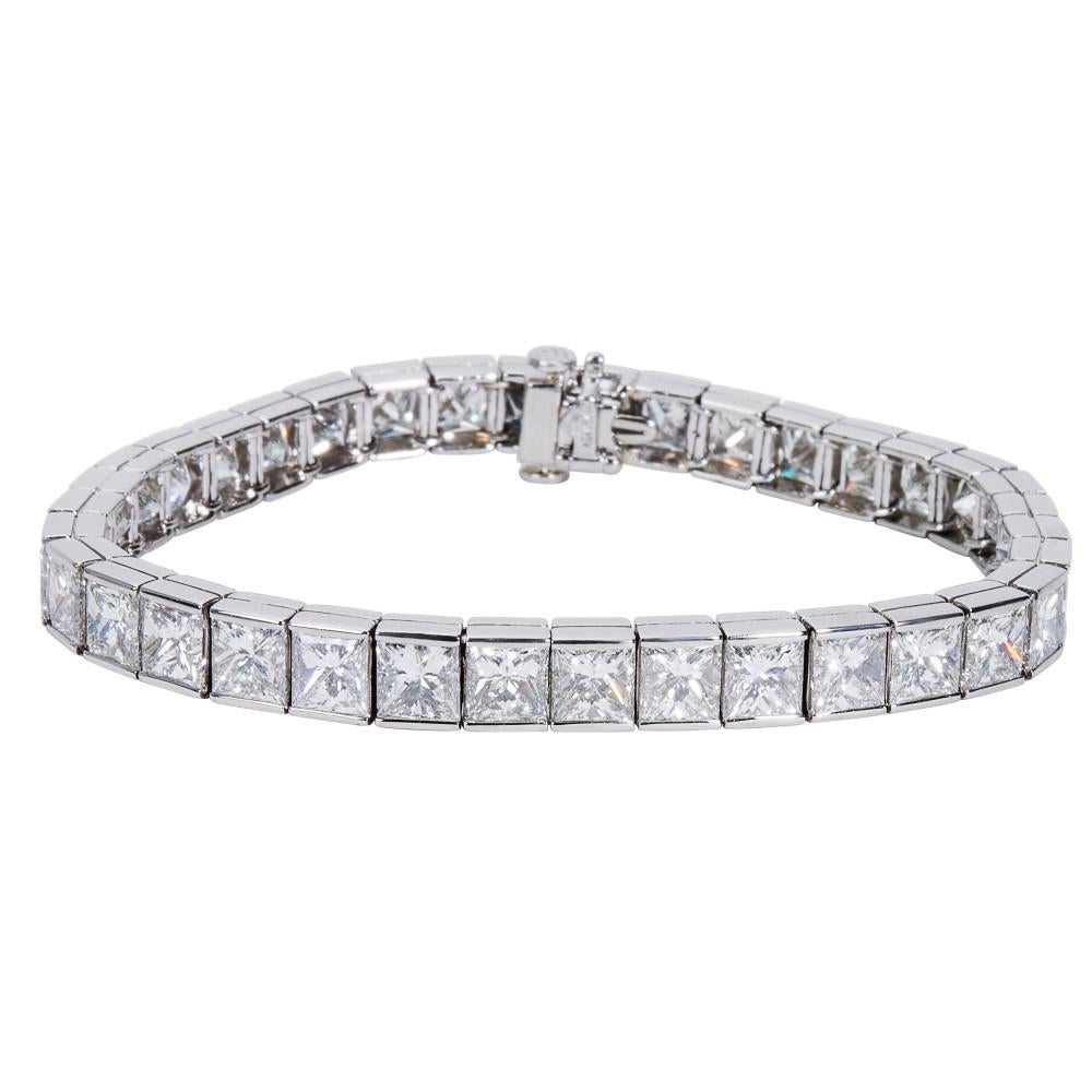 Kwiat Princess Cut Diamond Tennis Bracelet in Platinum (24.89 CTW) In Excellent Condition In New York, NY