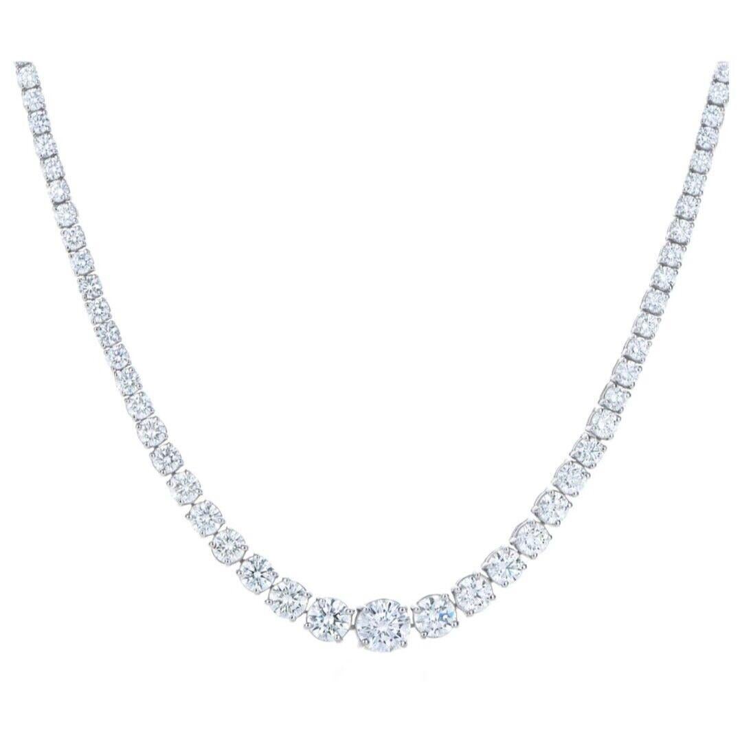 Brilliant Cut Kwiat Riviera Diamond Tennis Necklace Set in Platinum with 15.12 TCW