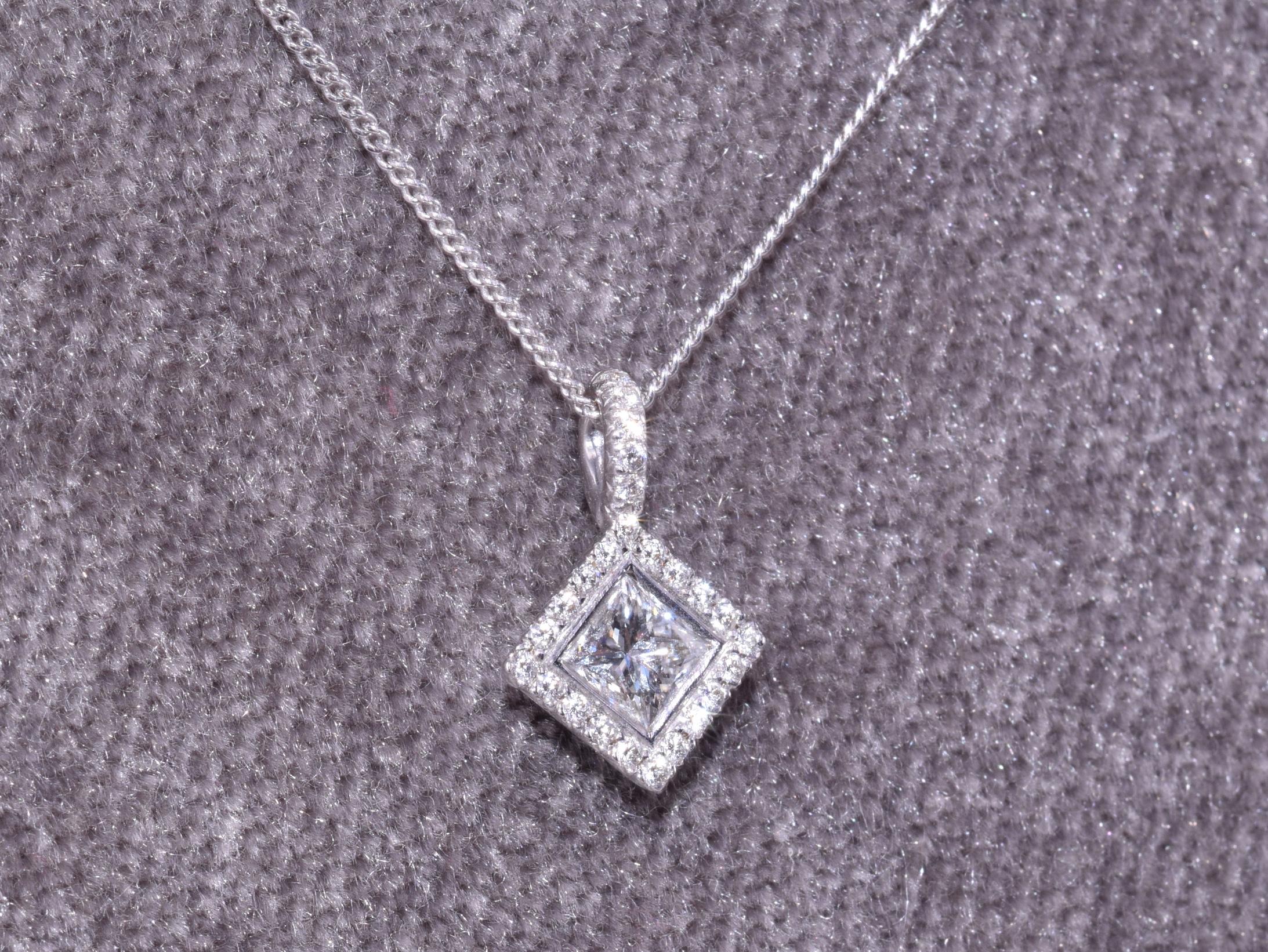 Princess Cut Kwiat Silhouette Diamond Pendant in 18 Karat White Gold