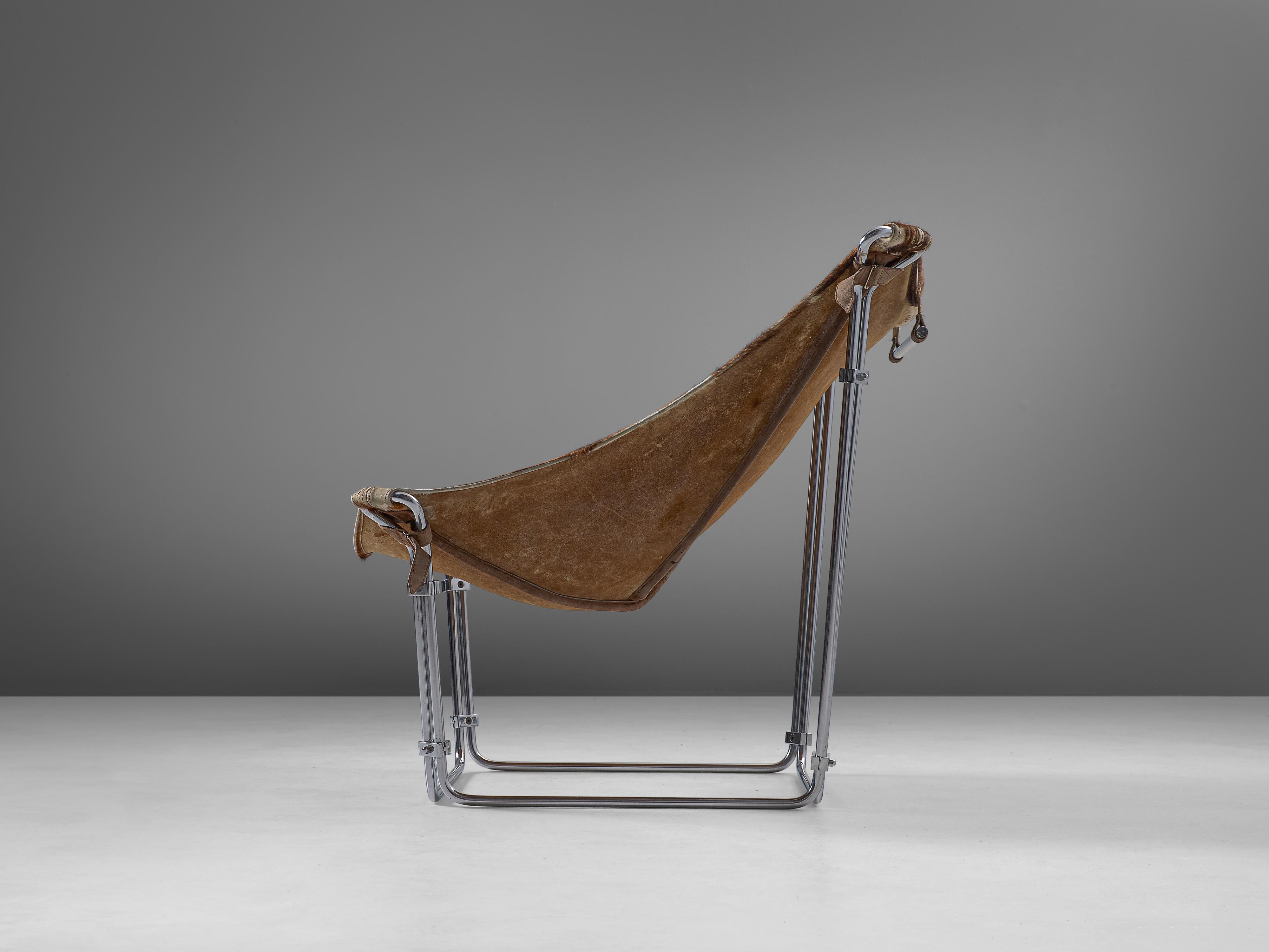 French Kwok Hoi Chan ‘Buffalo’ Lounge Chair in Cow Hide and Steel