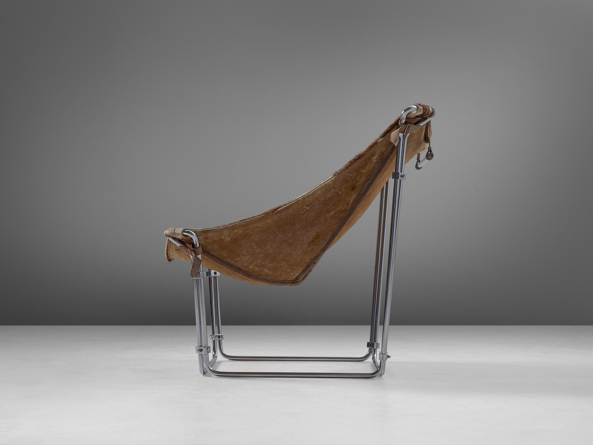 French Kwok Hoi Chan ‘Buffalo’ Lounge Chair in Cow Hide and Steel  For Sale