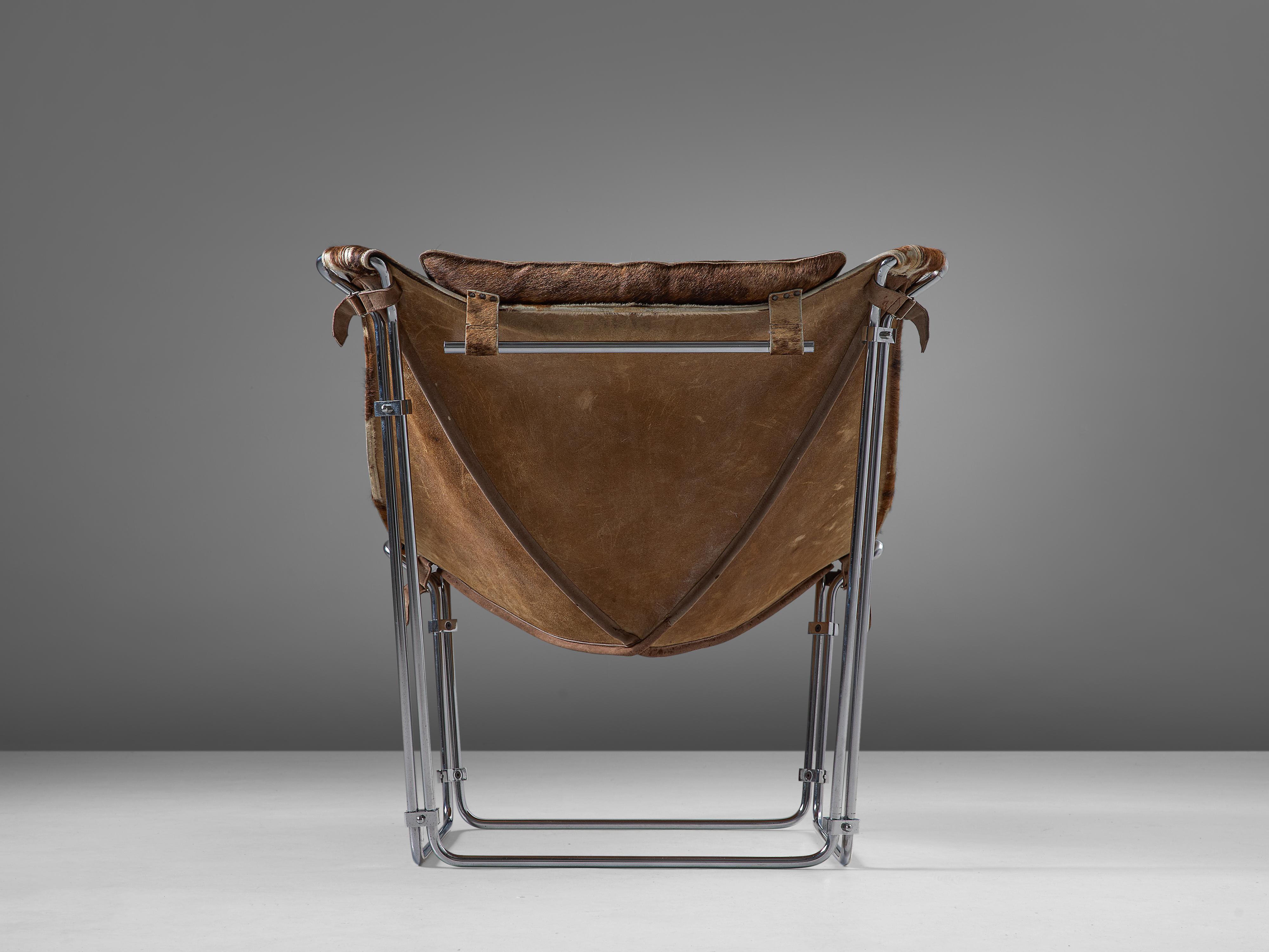 Mid-20th Century Kwok Hoi Chan ‘Buffalo’ Lounge Chair in Cow Hide and Steel