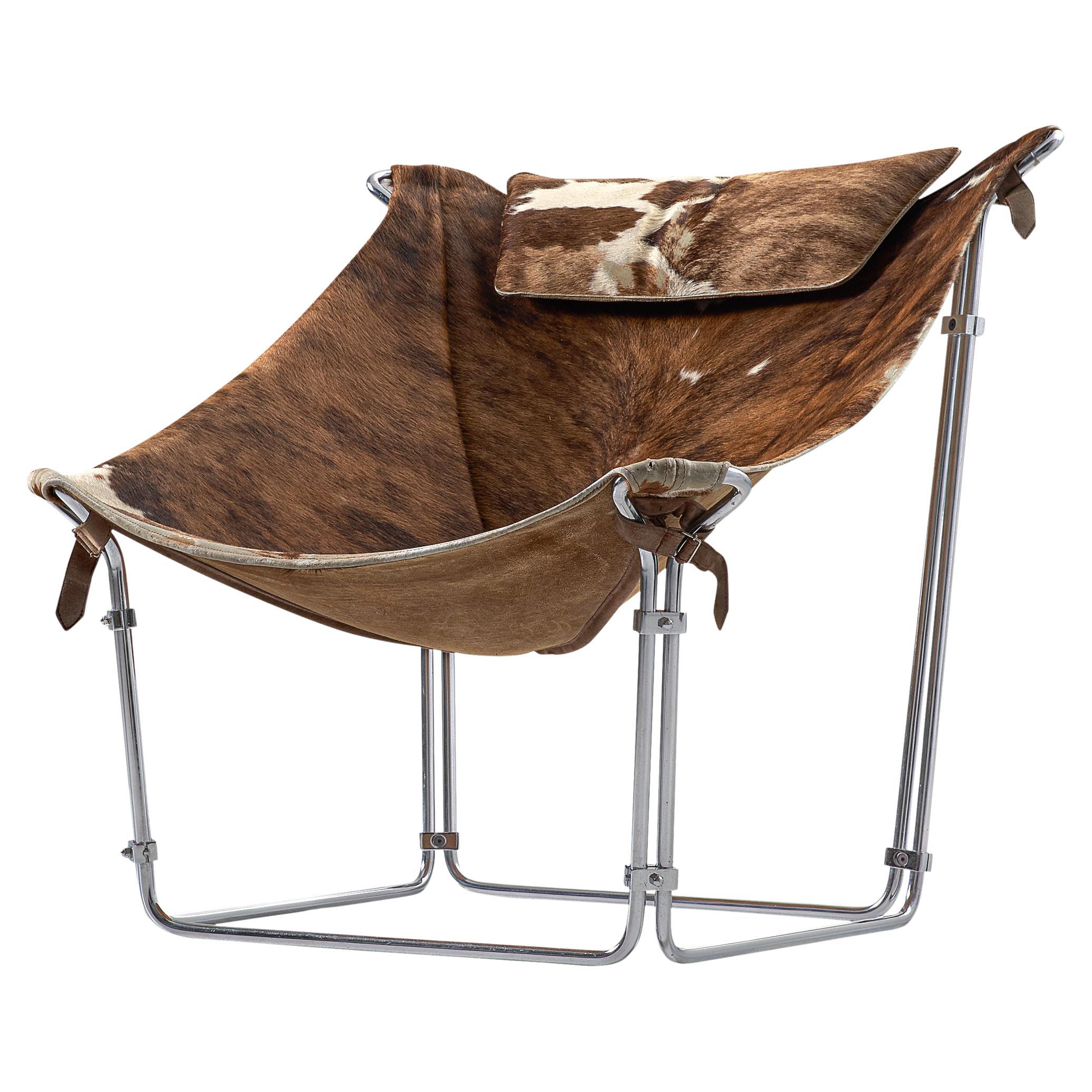 Kwok Hoi Chan ‘Buffalo’ Lounge Chair in Cow Hide and Steel  For Sale