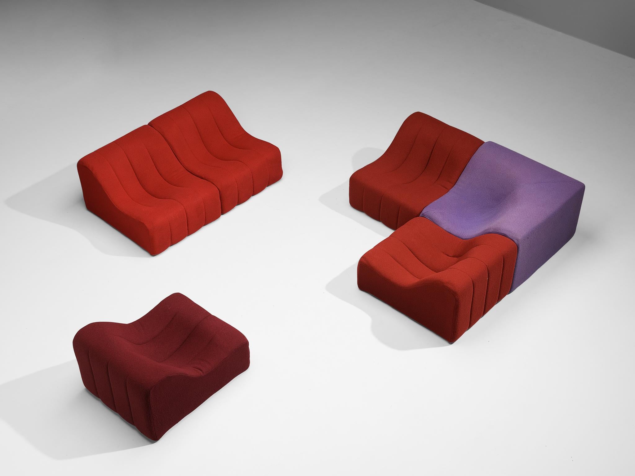 Post-Modern Kwok Hoi Chan for Steiner 'Chromatic' Modular Sofa in Red Purple Colors  For Sale
