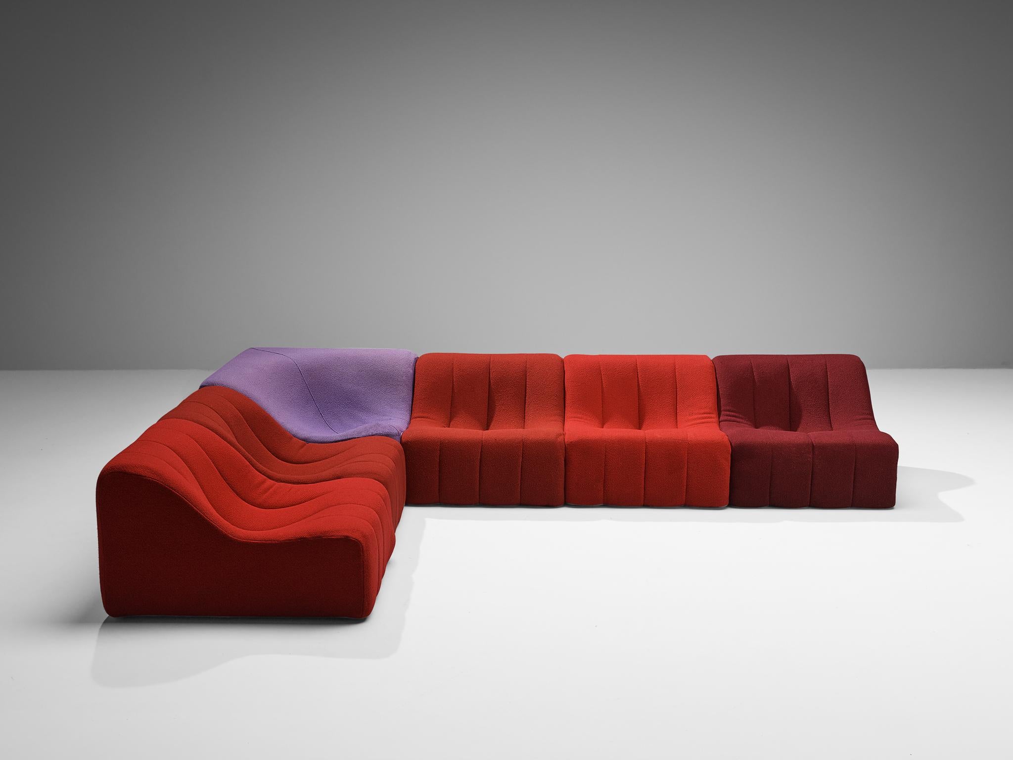 Fabric Kwok Hoi Chan for Steiner 'Chromatic' Modular Sofa in Red Purple Colors  For Sale