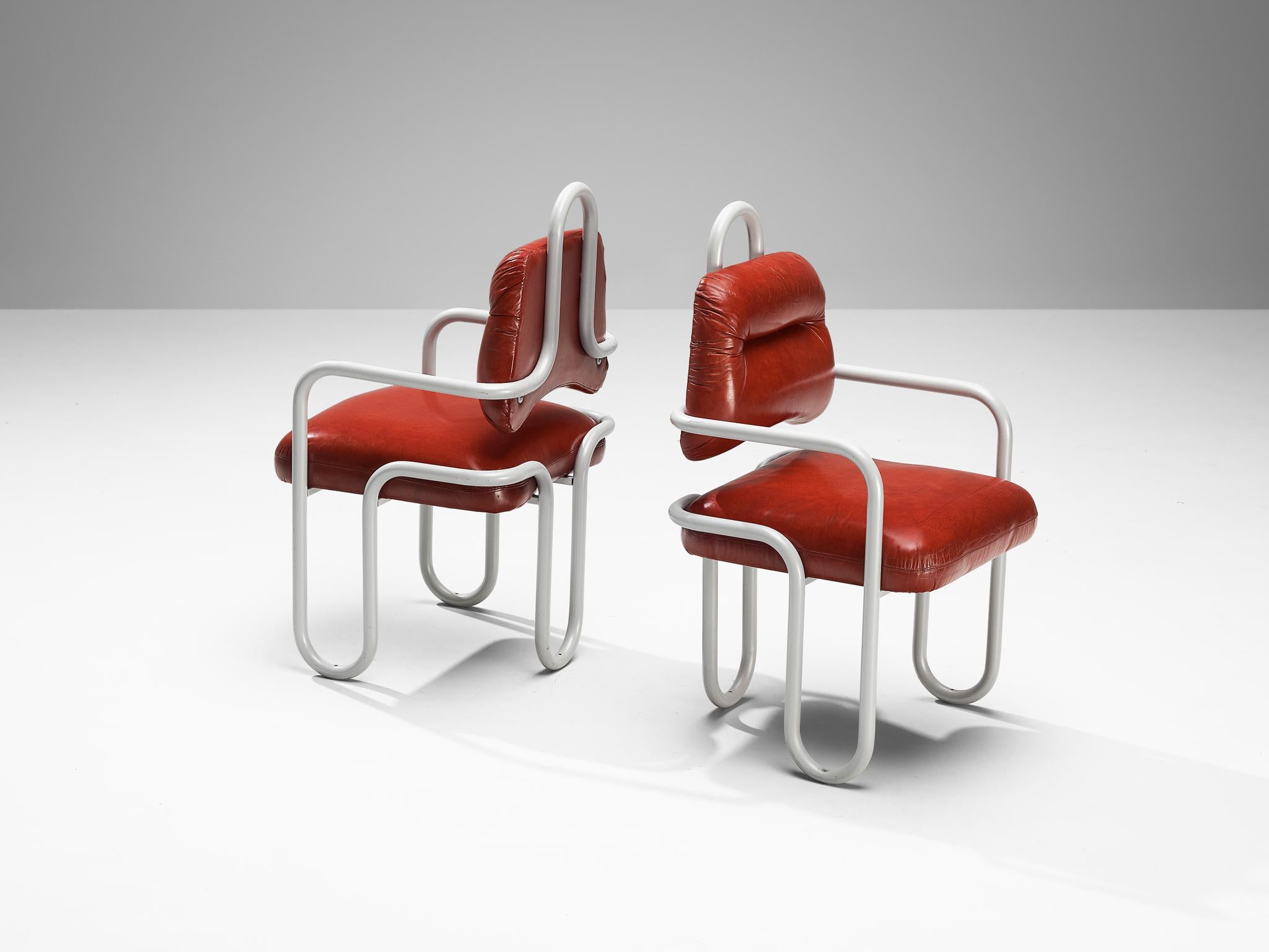 Kwok Hoi Chan für Steiner: Sechser-Set Esszimmerstühle aus rotem Leder  im Angebot 3