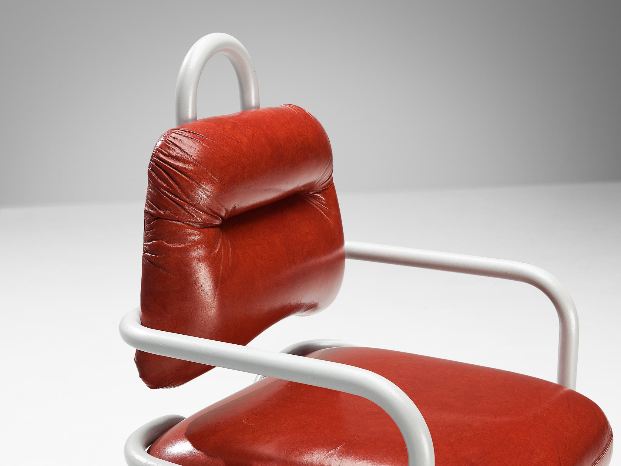 Kwok Hoi Chan für Steiner: Sechser-Set Esszimmerstühle aus rotem Leder  im Angebot 4